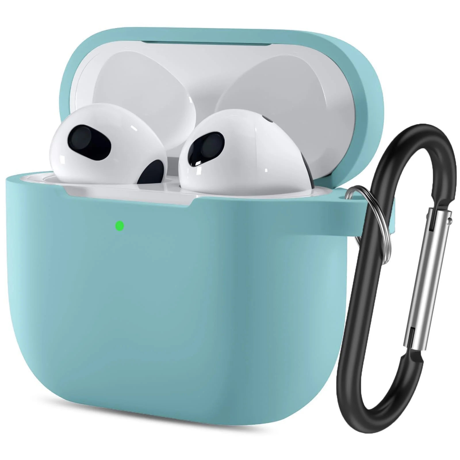 DL3 Mobilak AirPods 3 Case Cover, Silicone Protective Accessories Skin with Keychain Compatible with Apple AirPod 3rd Generation 2021 for Women Girl, Front LED Visible - Blue Green