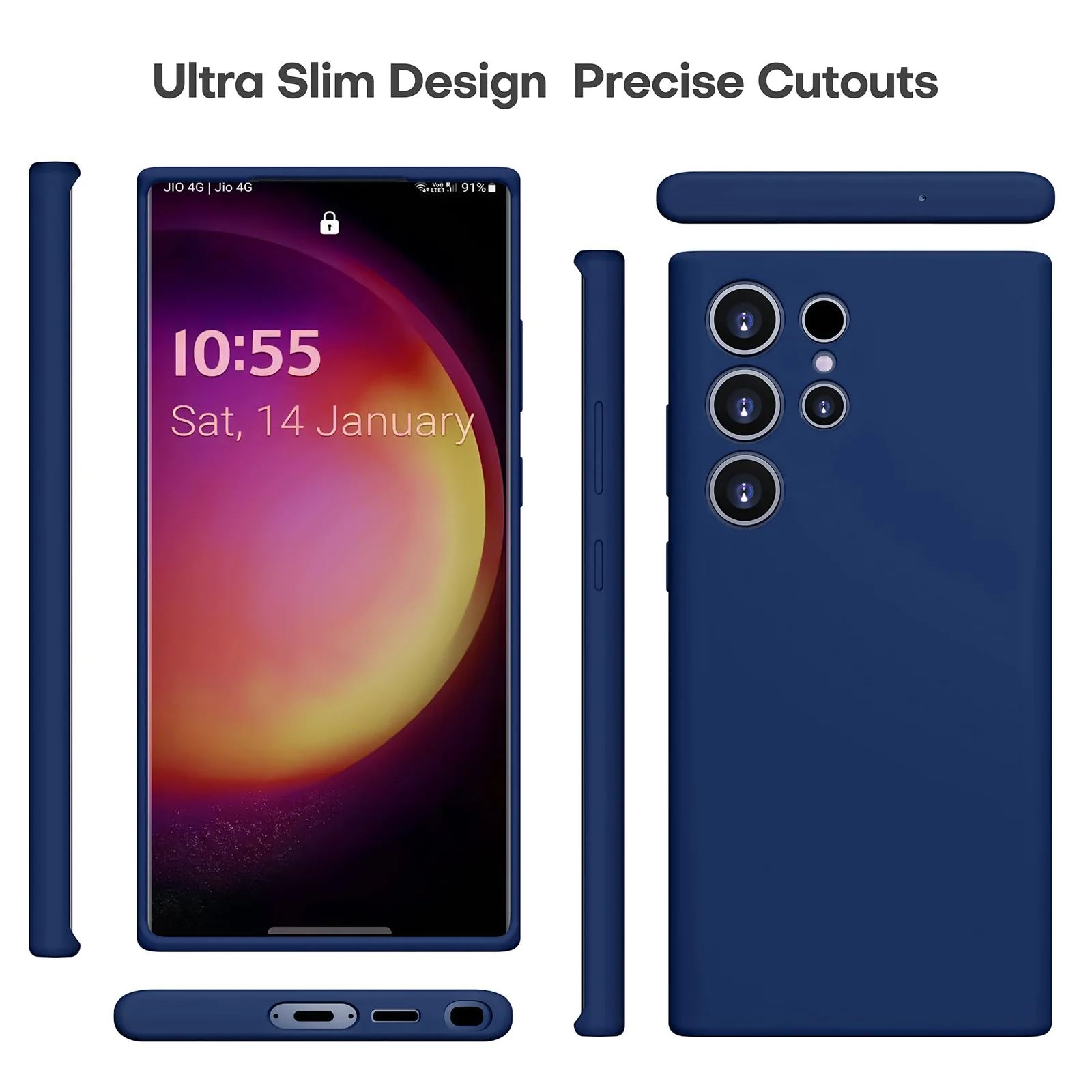 DL3 Mobilak Samsung Galaxy S24 Ultra Case, Soft Flexible Silicone Gel Rubber Bumper Cover, Full Body Shockproof Protective Phone Case - Blue