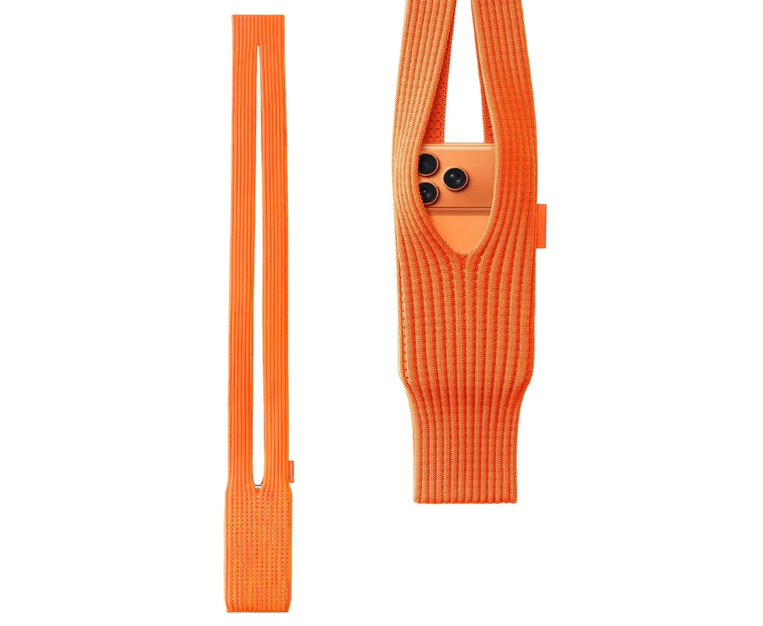 DL3 Mobilak Phone Pocket Lanyard Crossbody Strap 80cm, Universal Stretch Knit Mobile Holder Pouch, Hands-Free Shoulder Phone Bag for iPhone & All Smartphones, Lightweight Minimalist Design - Orange