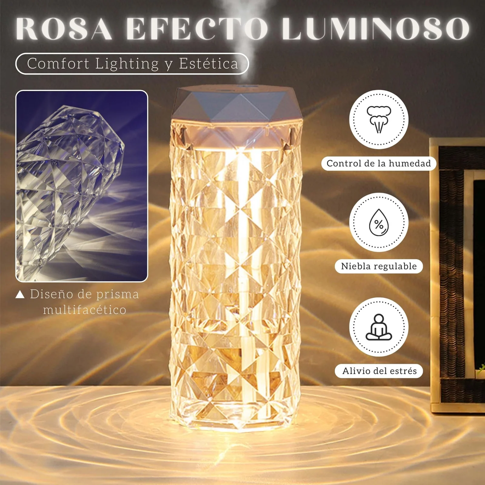 DL3 Mobilak Smart Crystal Lamp Air Humidifier Color Night Light - Lamp with Cool Mist Maker Fogger LED Atmosphere Room Home Decor Light - cool mist humidifier for bedroom Transparency 1000ml - Transparency
