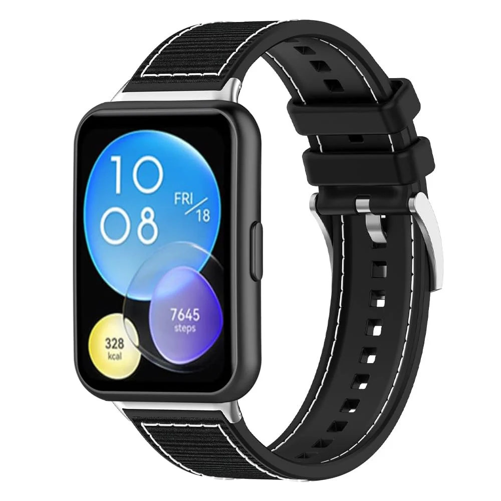 DL3 Mobilak Sport Silicone Nylon Band Designed for Huawei Watch Fit 2 for Men Women, Waterproof Soft Replacement Strap for Huawei Watch Fit2 - Black