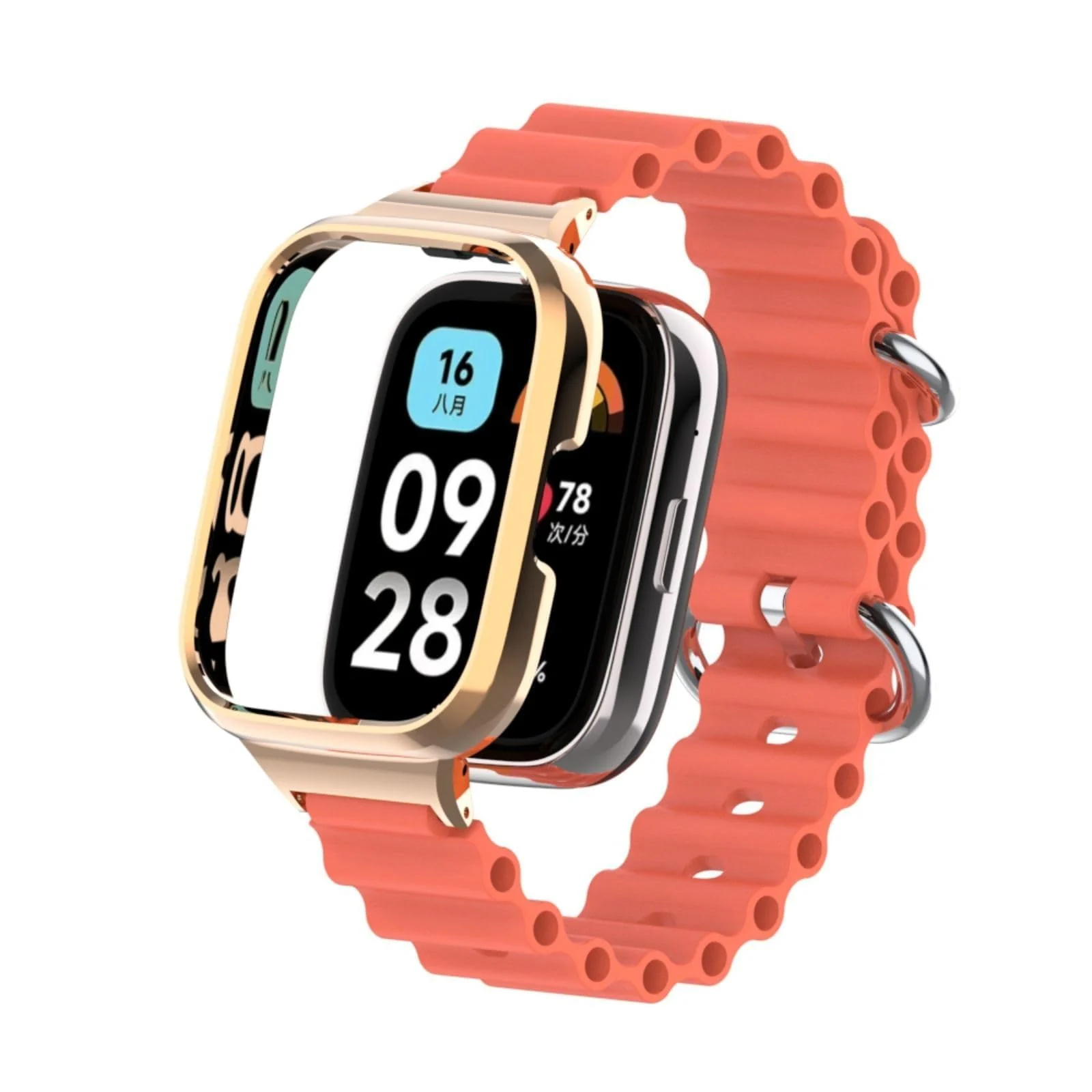 DL3 Mobilak Ocean Strap Compatible with Xiaomi Mi Watch Lite/Redmi Watch, Adjustable Silicone Strap with Metal Buckle, Band With Frame Metal Women Men Replacement Strap - Mango Orange