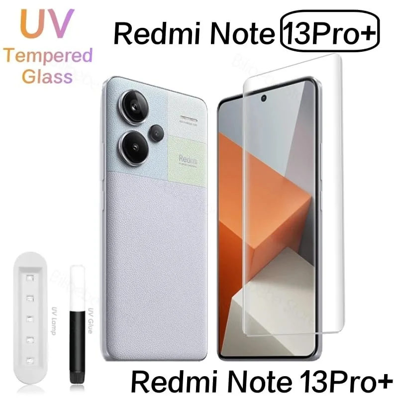 DL3 Mobilak Full Glass Screen Protector For Xiaomi Redmi Note 13 Pro+ Plus 5G UV Tempered Glass Full Glue Cover Screen Protector For Fingerprint Unlock Screen Glass Film - Clear