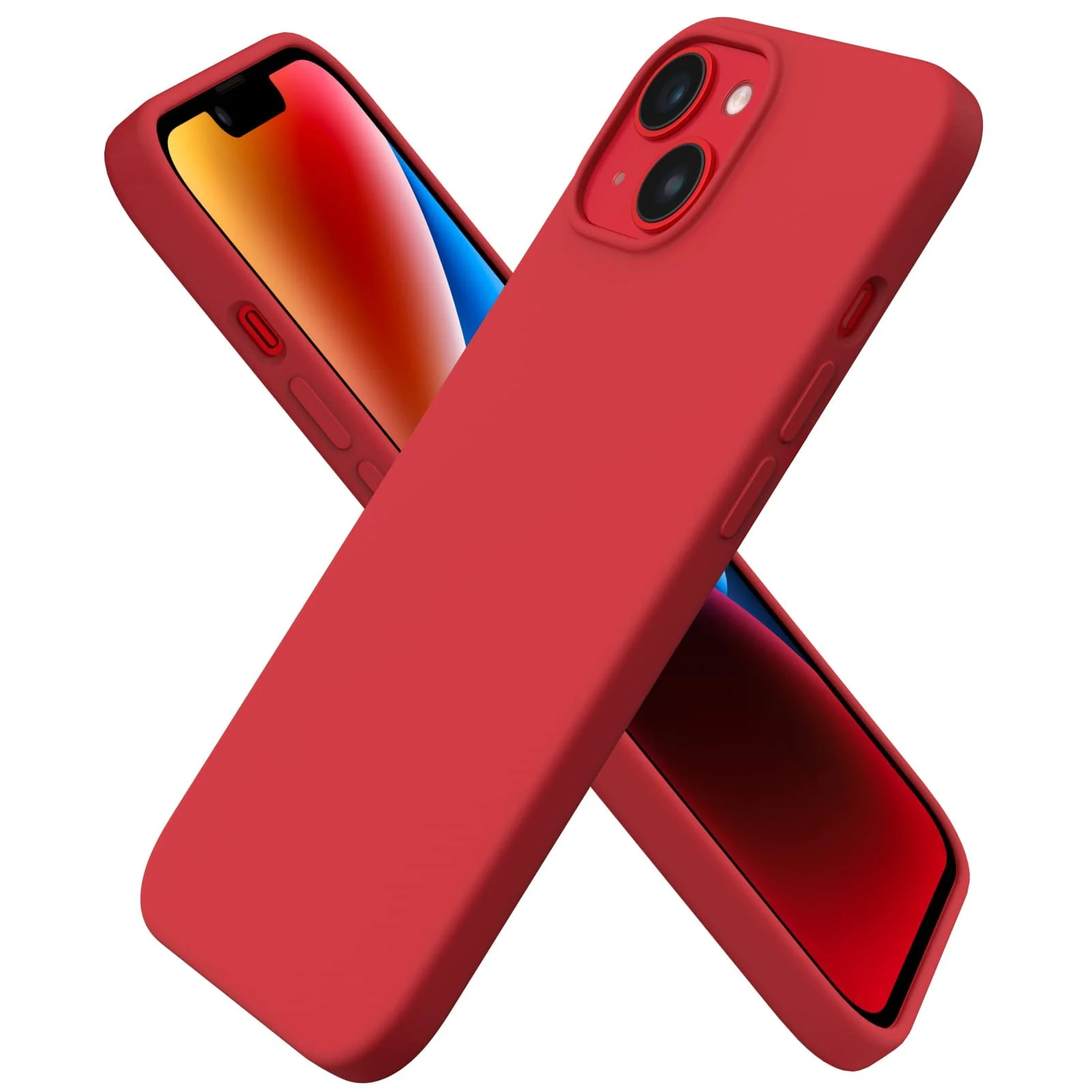 DL3 Mobilak Liquid Silicone Protective Case with Soft Microfiber Lining for iPhone 14 (6.1 Inch) - Red
