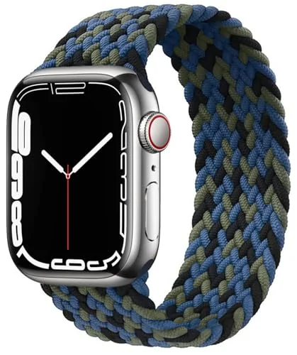 Medium — DL3 Mobilak Braided Solo Loop Band For Apple Watch Band 49mm 45mm 44mm 42mm, Replacement Wristband Nylon Strap for iWatch Series SE 9/8/7/6/5/4/3/2/1/Ultra/Ultra 2 (Medium) - Black Blue Green