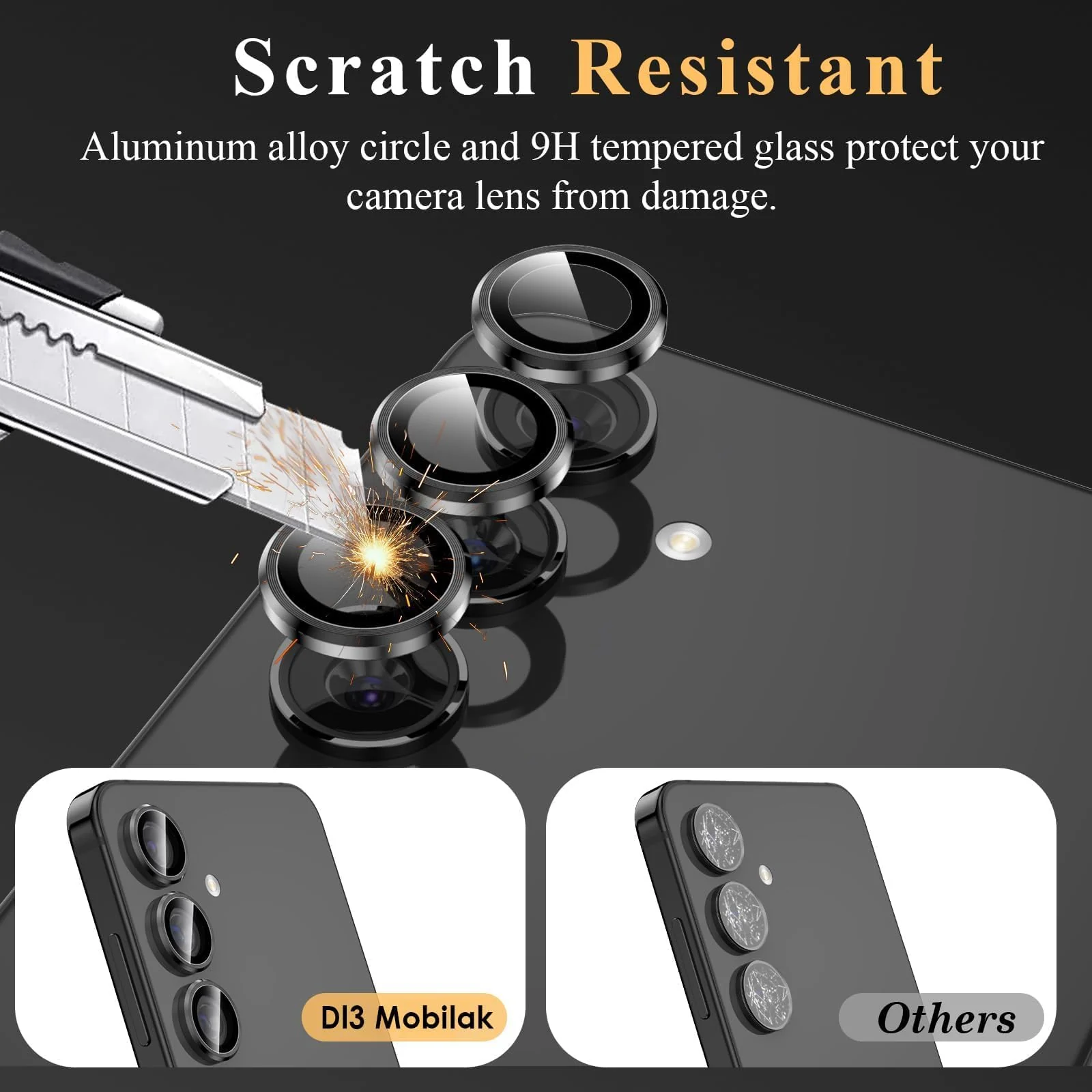 DL3 Mobilak Camera Lens Protector for Samsung Galaxy A05s Accessories, 9H Tempered Glass Metal Individual Ring Camera Cover Screen Protector, Case Friendly, Anti Scratch - Black