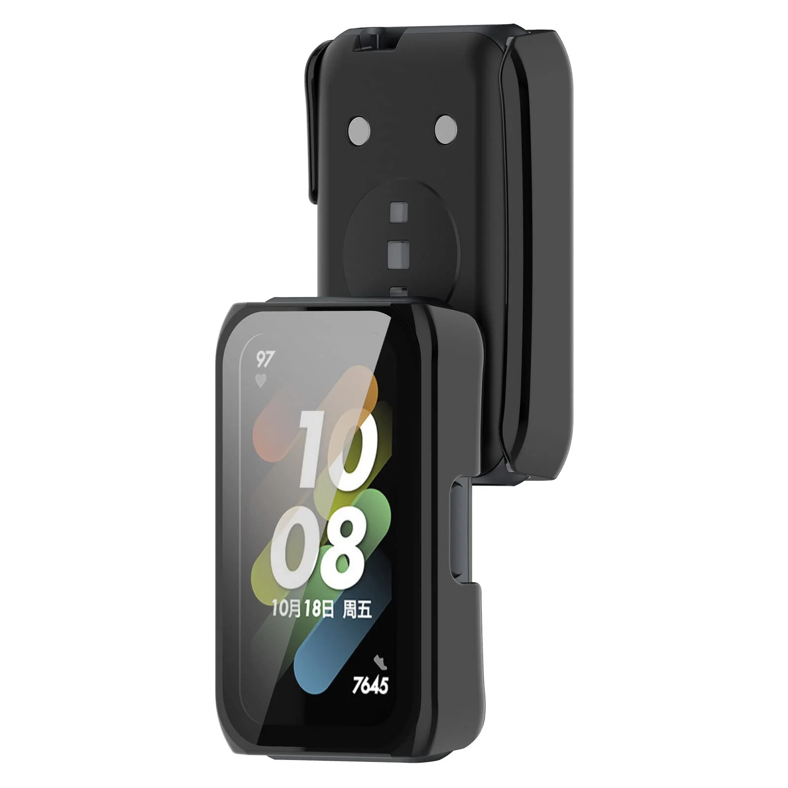 DL3 MOBILAK Full-Coverage Watch Case with Tempered Glass for Huawei Band 6 / Honor Band 6 / Band 7, Black