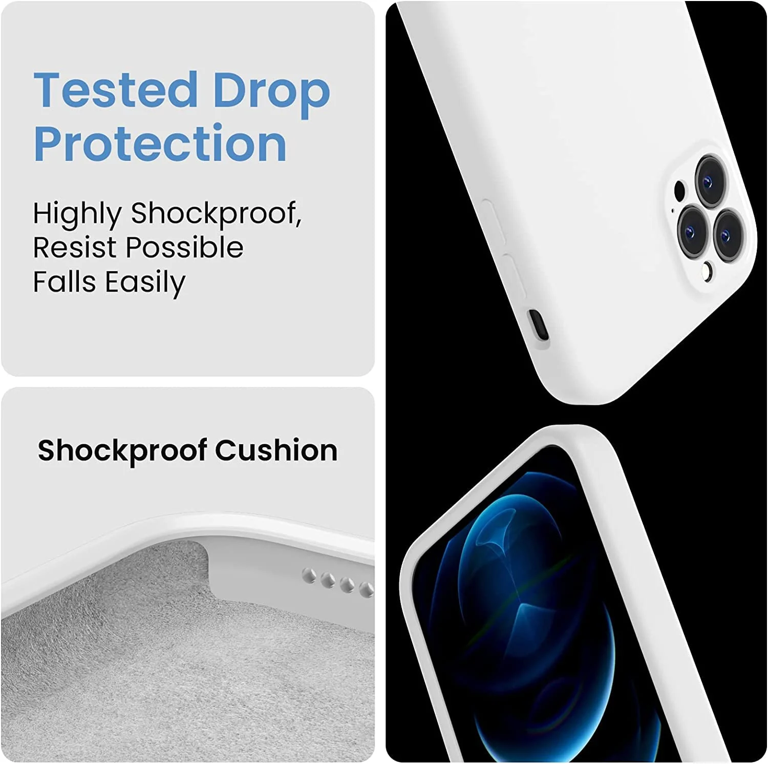 DL3 Mobilak Liquid Silicone Protective Case for iPhone 12 Pro Max (6.7 Inch) with Camera Protection and Microfiber Lining - White