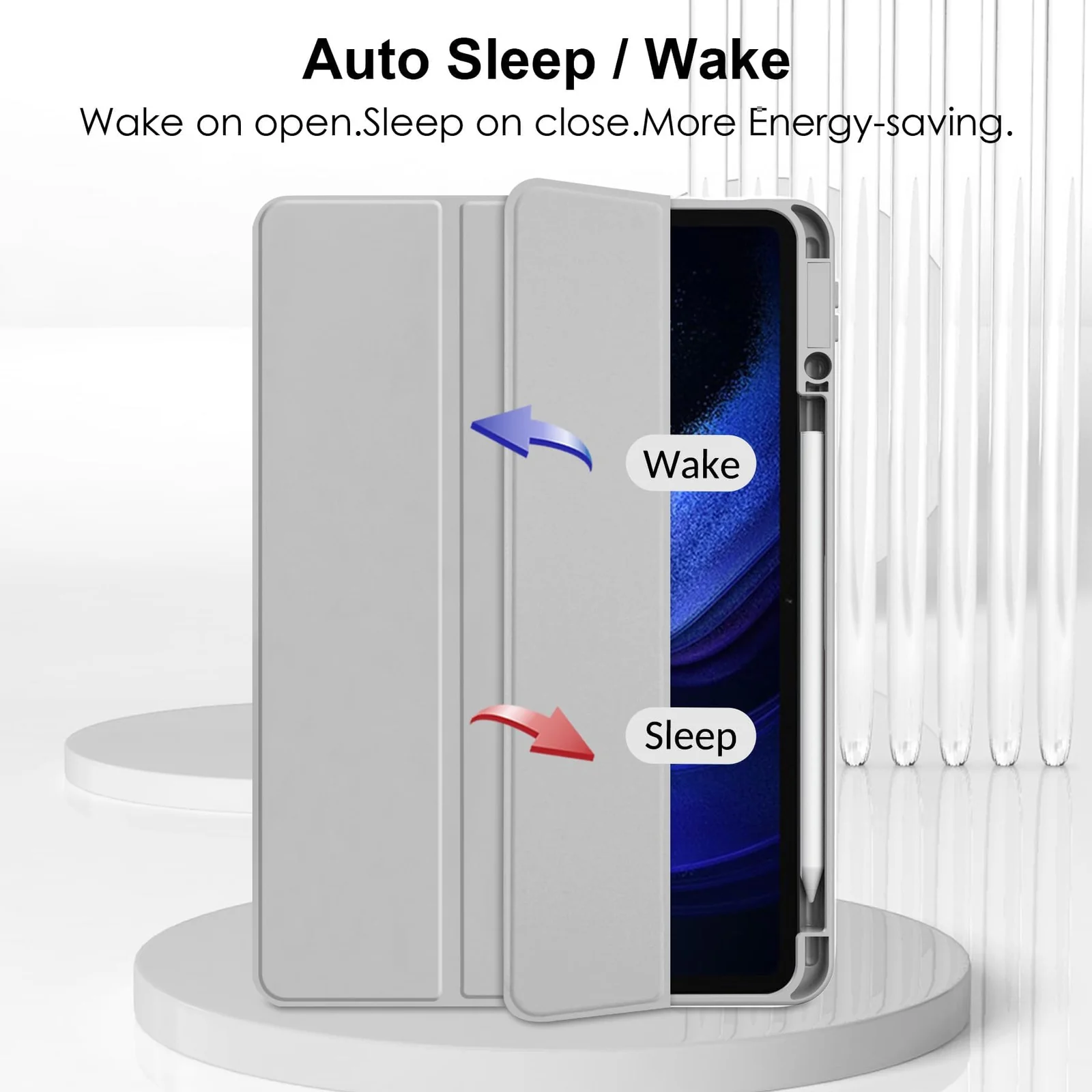 DL3 Mobilak Case for Xiaomi Pad 7 / Xiaomi Pad 7 Pro 2024 11.2 inch, Clear Shockproof Back Cover Built-in Pencil Holder, Auto Sleep/Wake - Gray