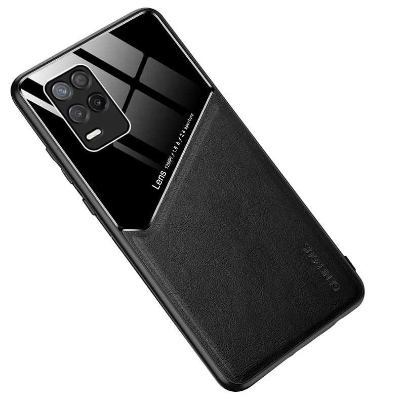 DL3 Mobilak Leather and PC Protective Case for realme 8 4G / realme 8 Pro, Built-in magnetic car-mount support, Shock-absorbing protection, Raised edges around the screen and camera - Black