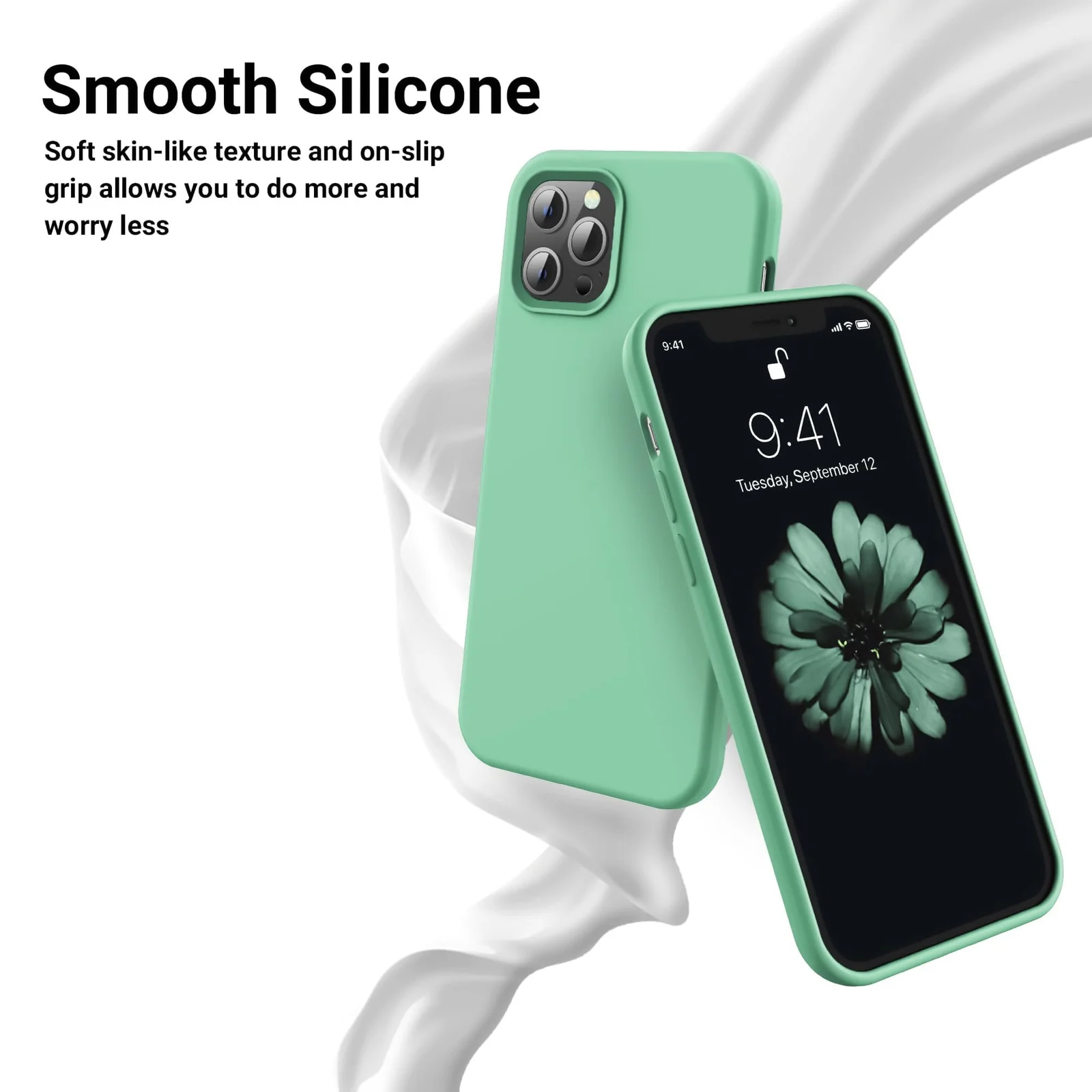 DL3 Mobilak Liquid Silicone Protective Case for iPhone 12 Pro Max (6.7 Inch) with Camera Protection and Microfiber Lining - A Mint Green