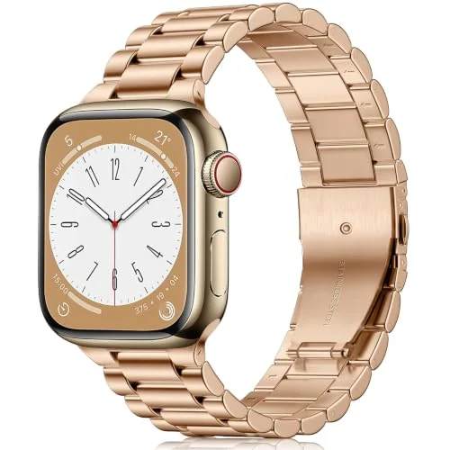Metal Straps for Apple Watch 49MM 46MM 45MM 44MM 42MM(Series 3/2/1), Replacement Stainless Steel Business Band for iWatch Series Ultra 3/2/1 Series 12/11/10/9/8/7/6/5/4/SE (Rose Gold)