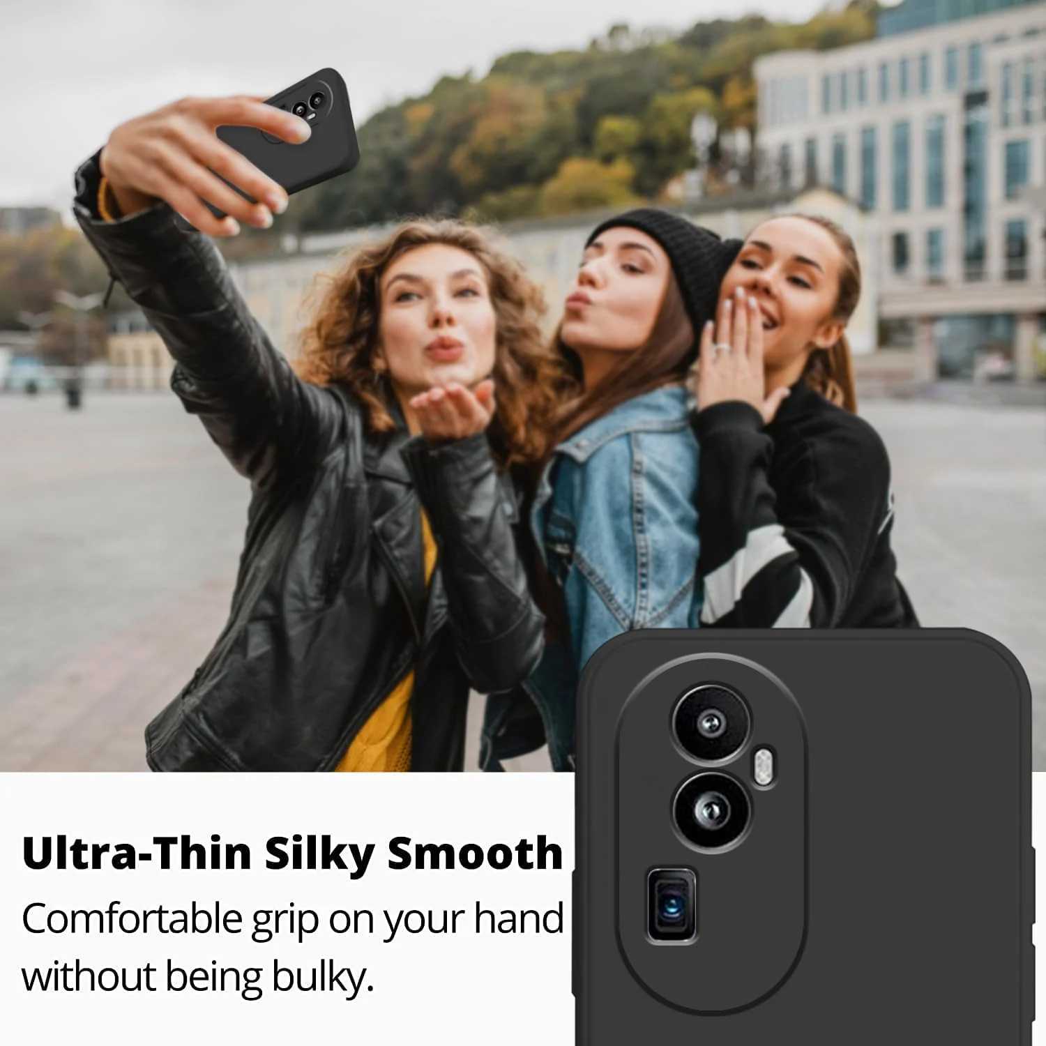 DL3 Mobilak Liquid Silicone Protective Case for OPPO Reno 10 Pro+ Plus 5G with Microfiber Lining and Shockproof Design - Black