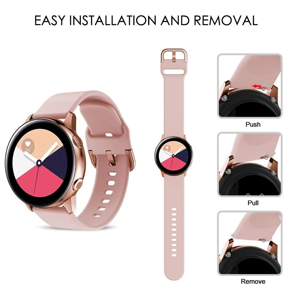 DL3 MOBILAK Strap Silicone Buckle 20MM Compatible with Samsung Galaxy Watch 7/6/5/4 40mm 44mm/5 Pro 45mm/S2 classic/active 2 40mm 44mm/Amazfi GTS 2/2e/3/3 Pro/4/2 Mini/3 Mini/4 Mini/Bip 3/Bip - Pink