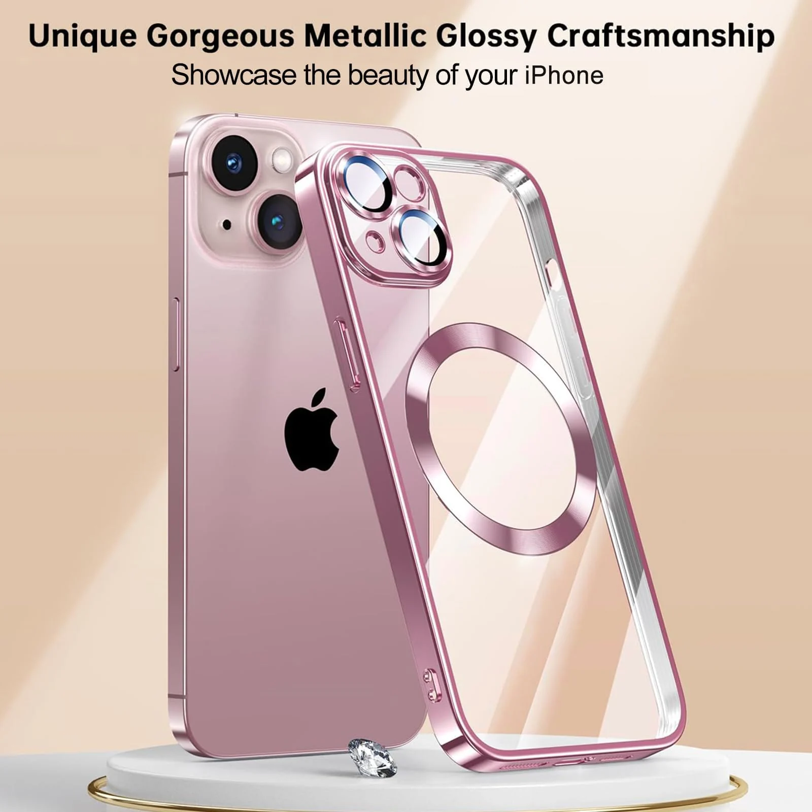 DL3 MOBILAK MagSafe Phone Case with Camera Lens Protector for Apple iPhone 13, Rose Gold