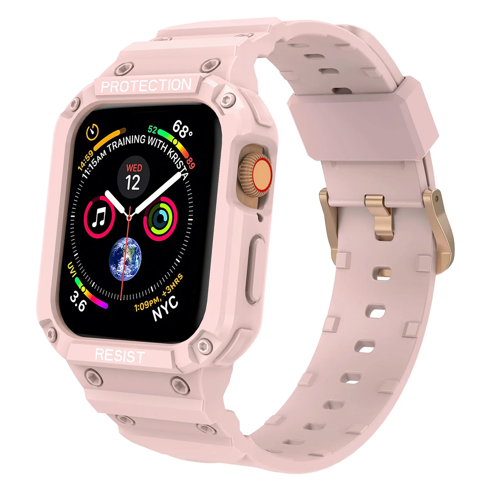 DL3 Mobilak Compatible With Apple Watch Band 45mm 44mm 42mm with Bumper Case, Rugged Men Bands for iWatch SE SE 2 Series 9 8 7 6 5 4 3 2 1, Sport Military Protector Drop-proof Shockproof - Pink
