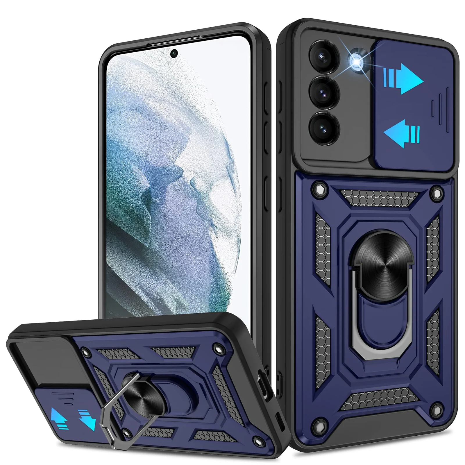DL3 Mobilak Silicone Protective Case for Samsung S21 PLUS with Slide Camera, Built-in magnetic car-mount support, Shock-absorbing protection, Built-in kickstand - Blue