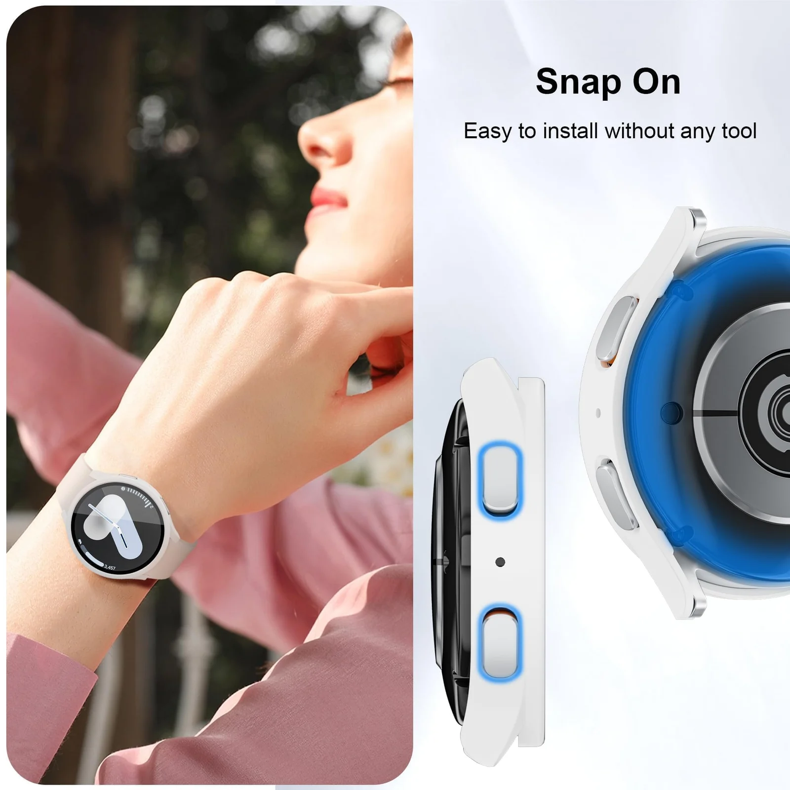 DL3 MOBILAK Full-Coverage Watch Case with Tempered Glass for Samsung Galaxy Watch 6 44 mm, White