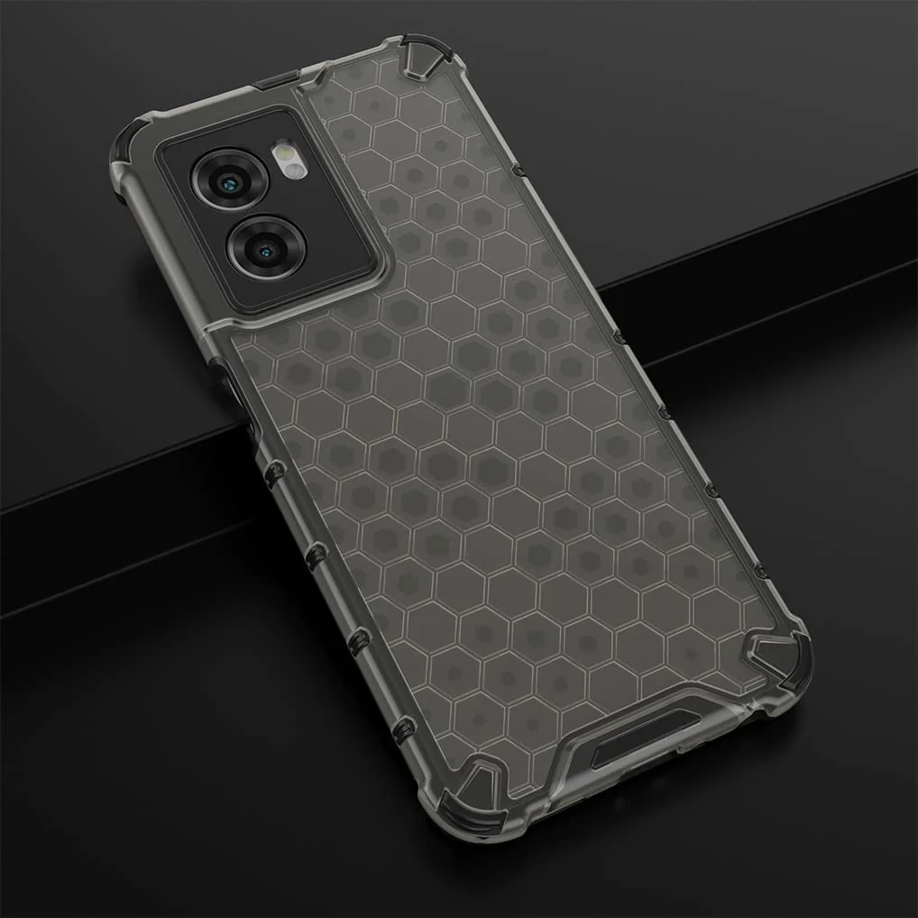 DL3 Mobilak Honeycomb Protective Case for OPPO A77 5G / A57 5G / OnePlus Nord N300, Shock-absorbing protection, Transparent design, Slim, lightweight profile - Black