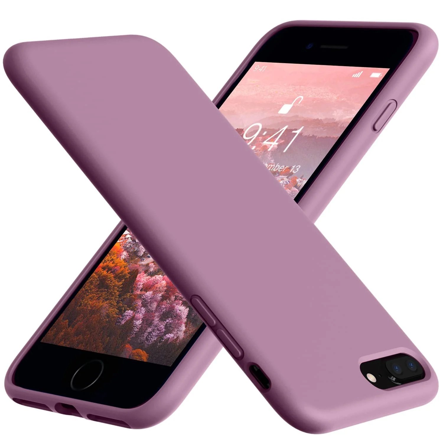 DL3 Mobilak Liquid Silicone Protective Case with Soft Microfiber Lining for iPhone 7 Plus / iPhone 8 Plus - Lilac Purple