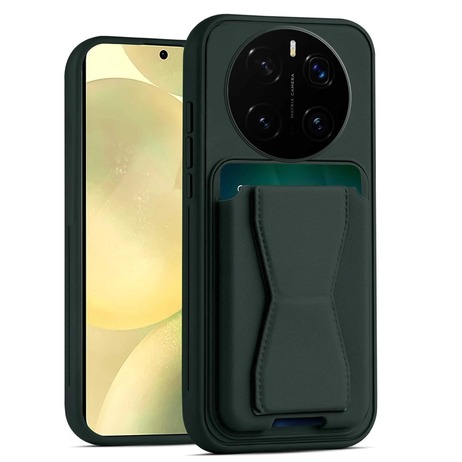 DL3 Mobilak Leather Wallet Case Compatible with Honor Magic 7 Pro, Leather Back Cover With TPU Frame, Shockproof Protective Phone Case with Card Holder Stand - Dark Green