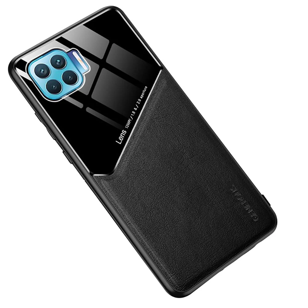 DL3 Mobilak Leather and PC Protective Case for OPPO A93 4G, Built-in magnetic car-mount support, Camera protection, Shock-absorbing protection - Black