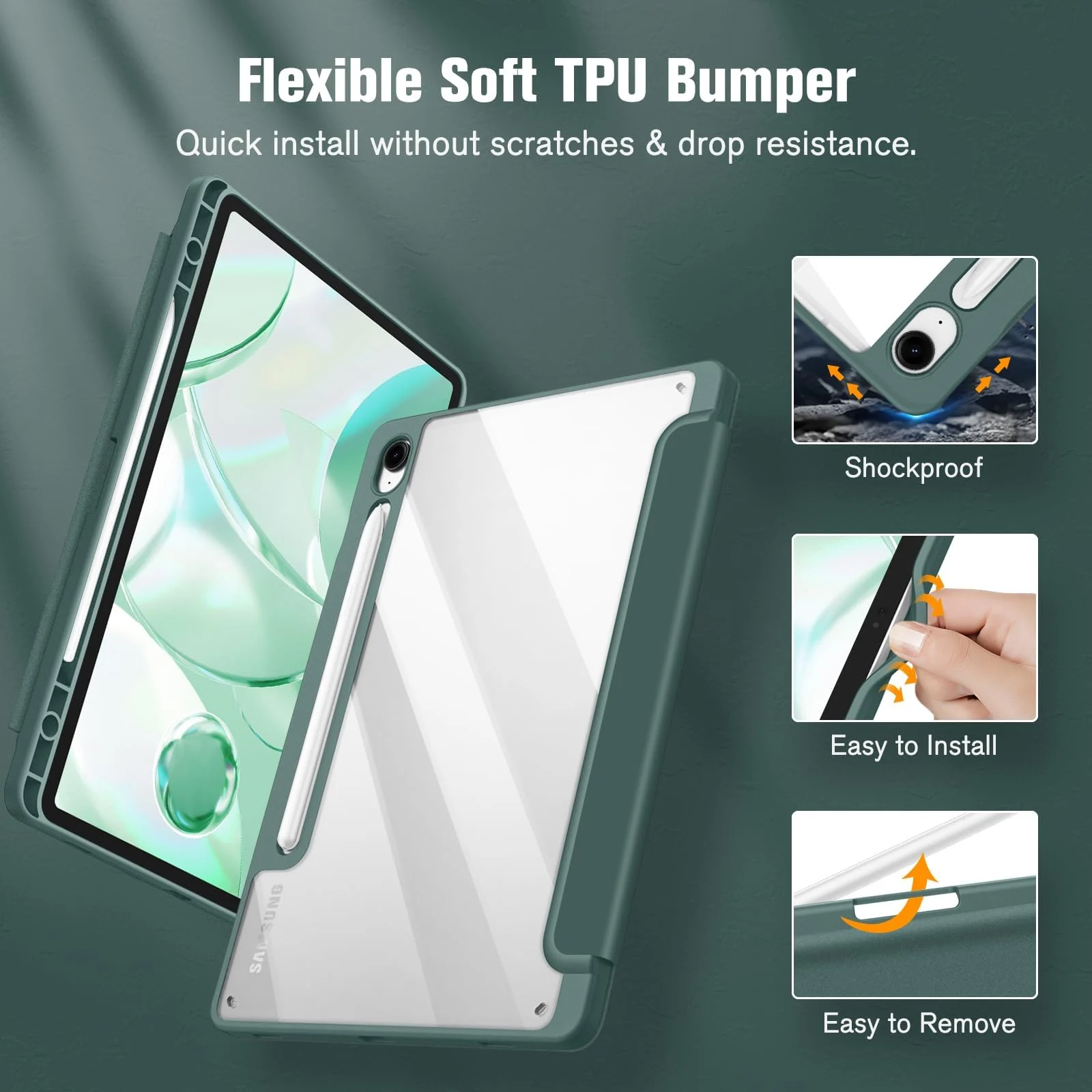 DL3 Mobilak Hybrid Slim Case for Samsung Galaxy Tab S9 FE 5G 10.9 Inch/Galaxy Tab S9 11 Inch 2023 with S Pen Holder, Shockproof Cover with Clear Transparent Back Shell, Auto Wake/Sleep - Green