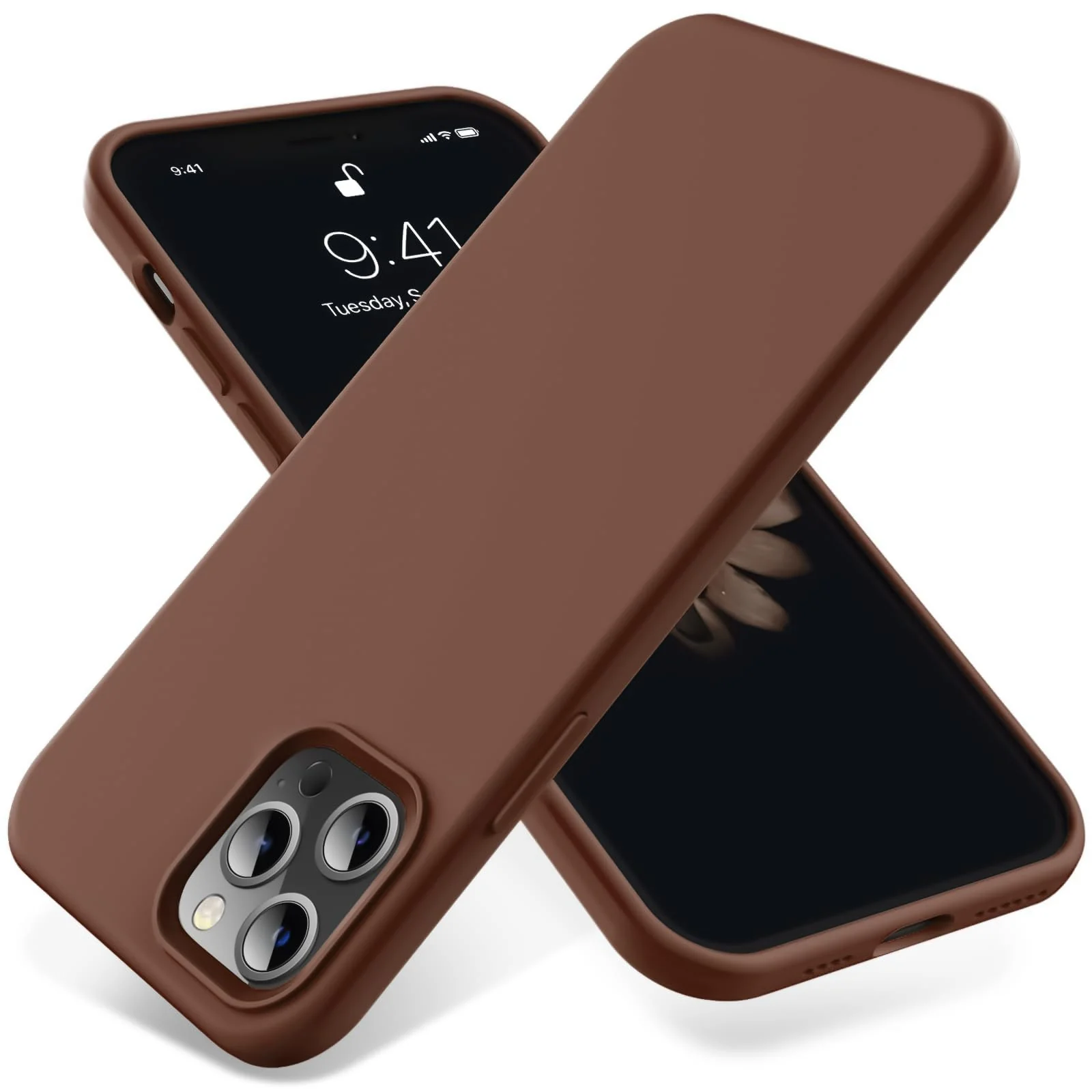 DL3 Mobilak Liquid Silicone Protective Case for iPhone 15 Pro Max with Camera Protection and Microfiber Lining - Dark Brown