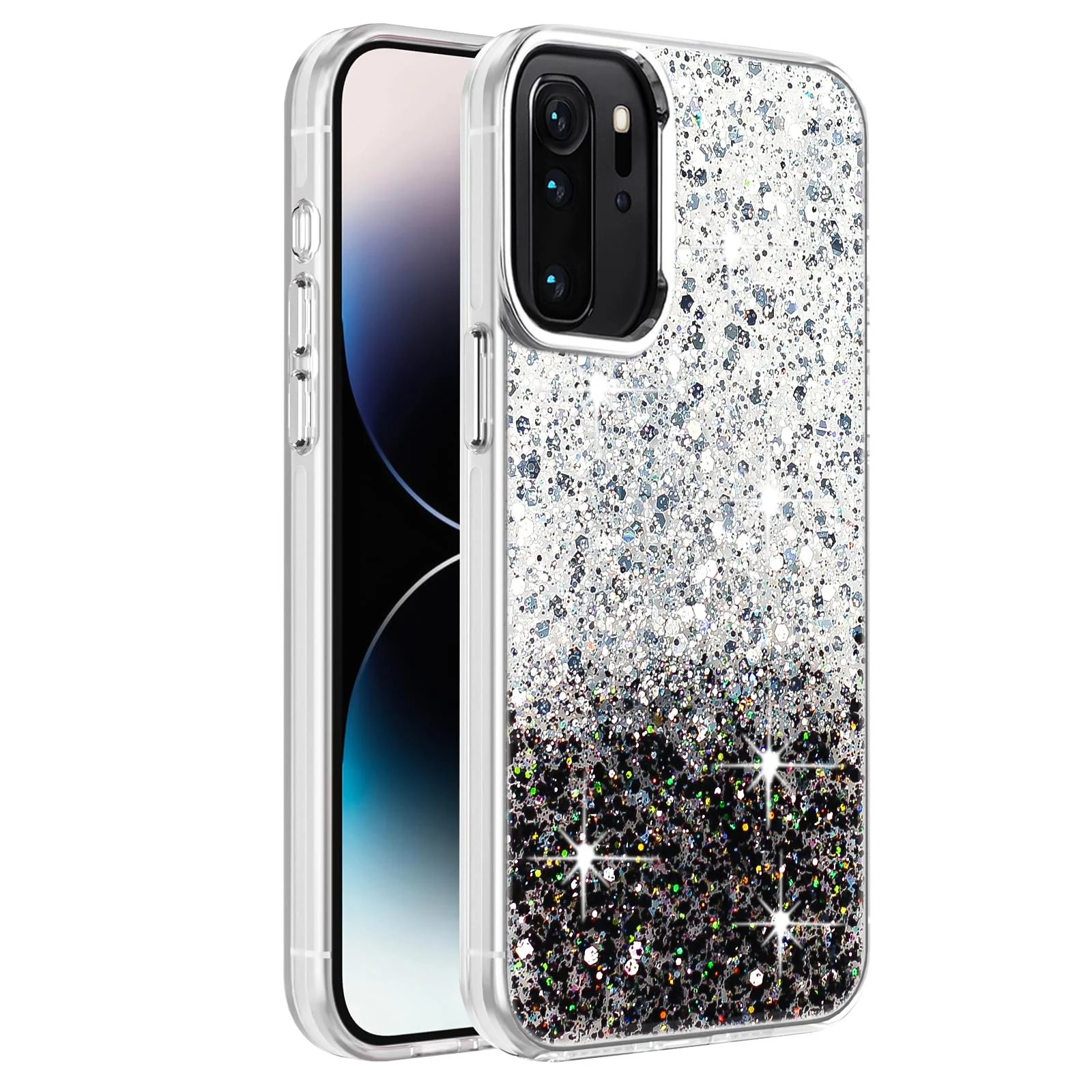 DL3 Mobilak Glitter Protective Case for Huawei P30 Pro, Supports wireless charging, Camera protection, Shock-absorbing protection - White Black