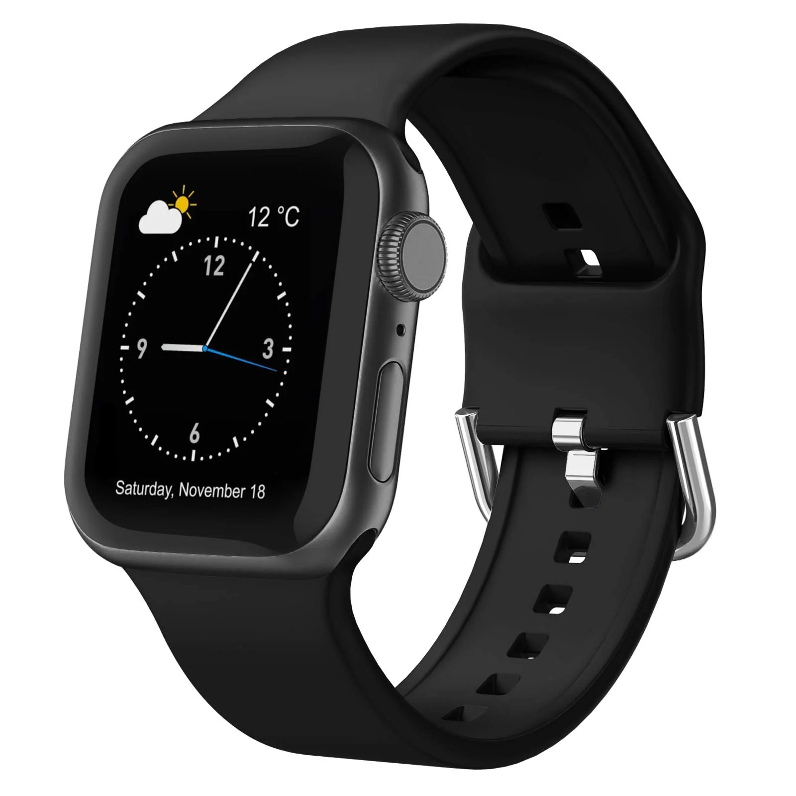 DL3 Mobilak Strap Silicone Band For Apple Watch Ultra 49mm 45mm 44mm 42mm, Soft Silicone Wristbands Replacement Strap with Classic Clasp for iWatch Series SE 8 7 6 5 4 3 2 1 Ultra - Black