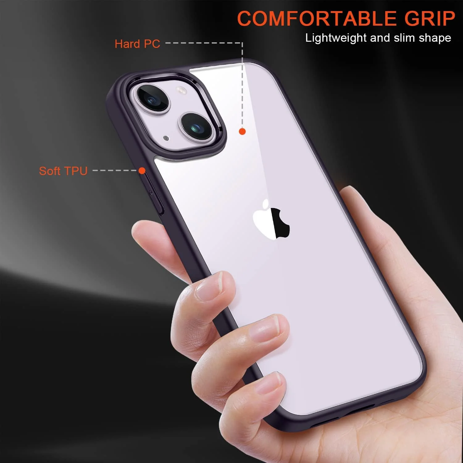 DL3 Mobilak Clear TPU Case for iPhone 15 + Plus / iPhone 14 Plus 6.7-Inch, Supports wireless charging, Shock-absorbing protection, Scratch-resistant surface - Purple