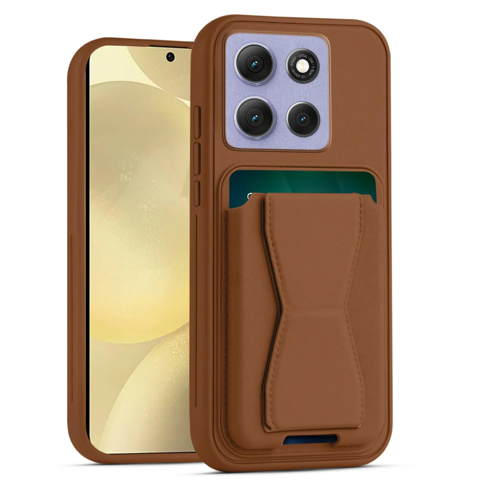 DL3 Mobilak Leather Wallet Case with Card Slot for Moto Edge 60 Fusion / Edge 60 with Camera Protection and Shockproof Design - Brown