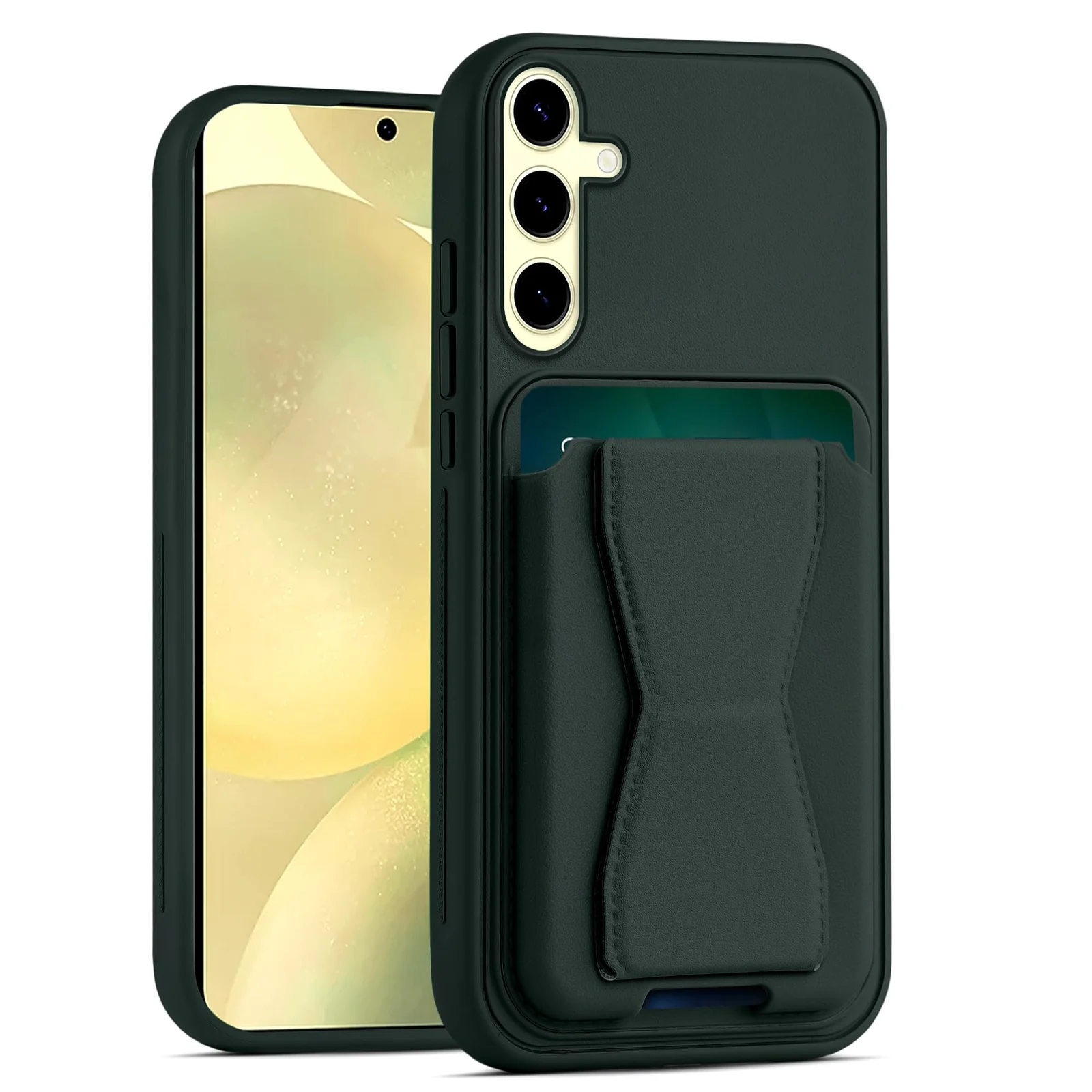 DL3 Mobilak Leather Wallet Case for Samsung Galaxy S25 FE, Camera protection, Shock-absorbing protection, Built-in kickstand - Dark Green