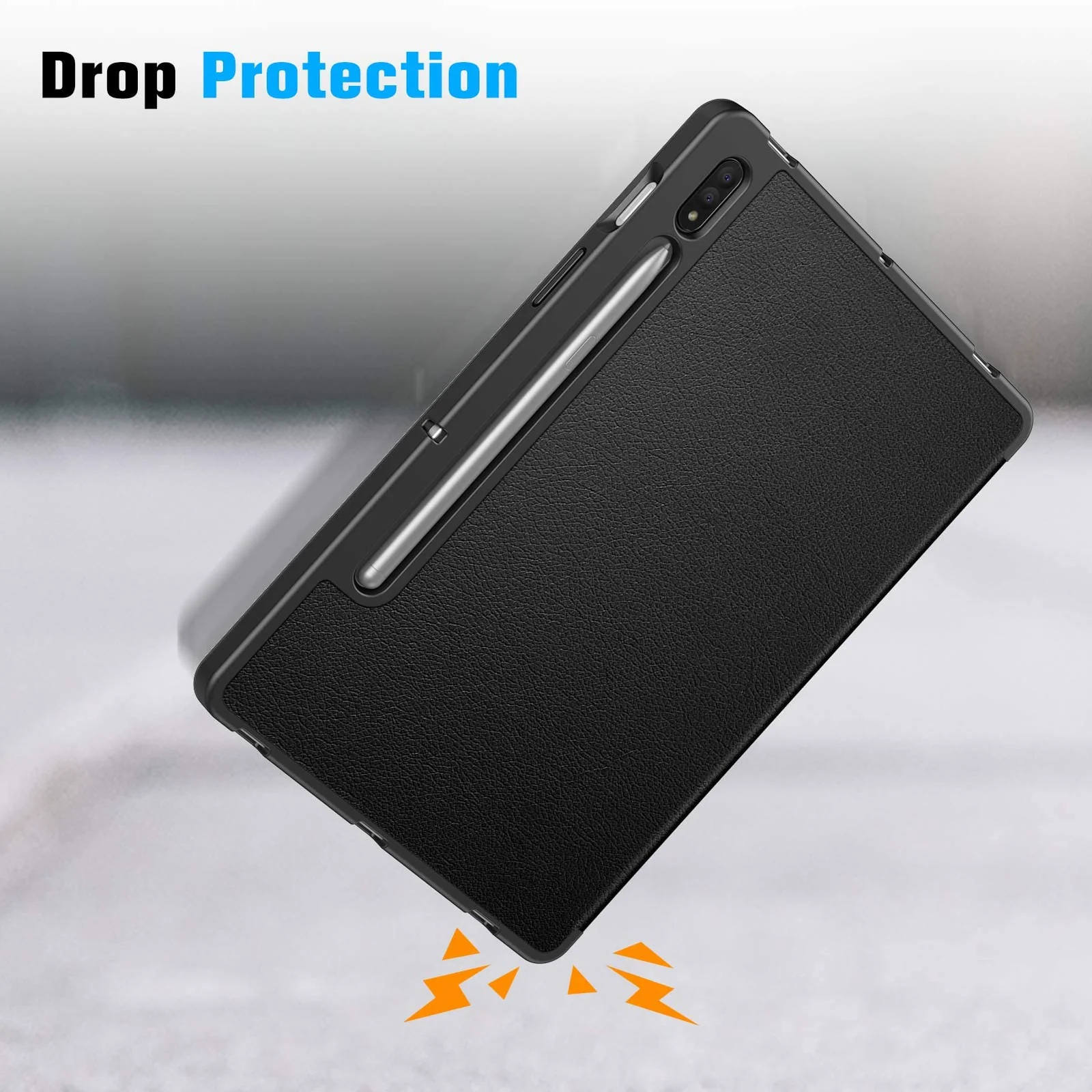 DL3 Mobilak Smart Case for Samsung Galaxy Tab S8 Plus 2022/S7 FE/S7 Plus 12.4 with Pencil Holder, Soft TPU Smart Stand Back Cover Auto Wake/Sleep Feature - Black