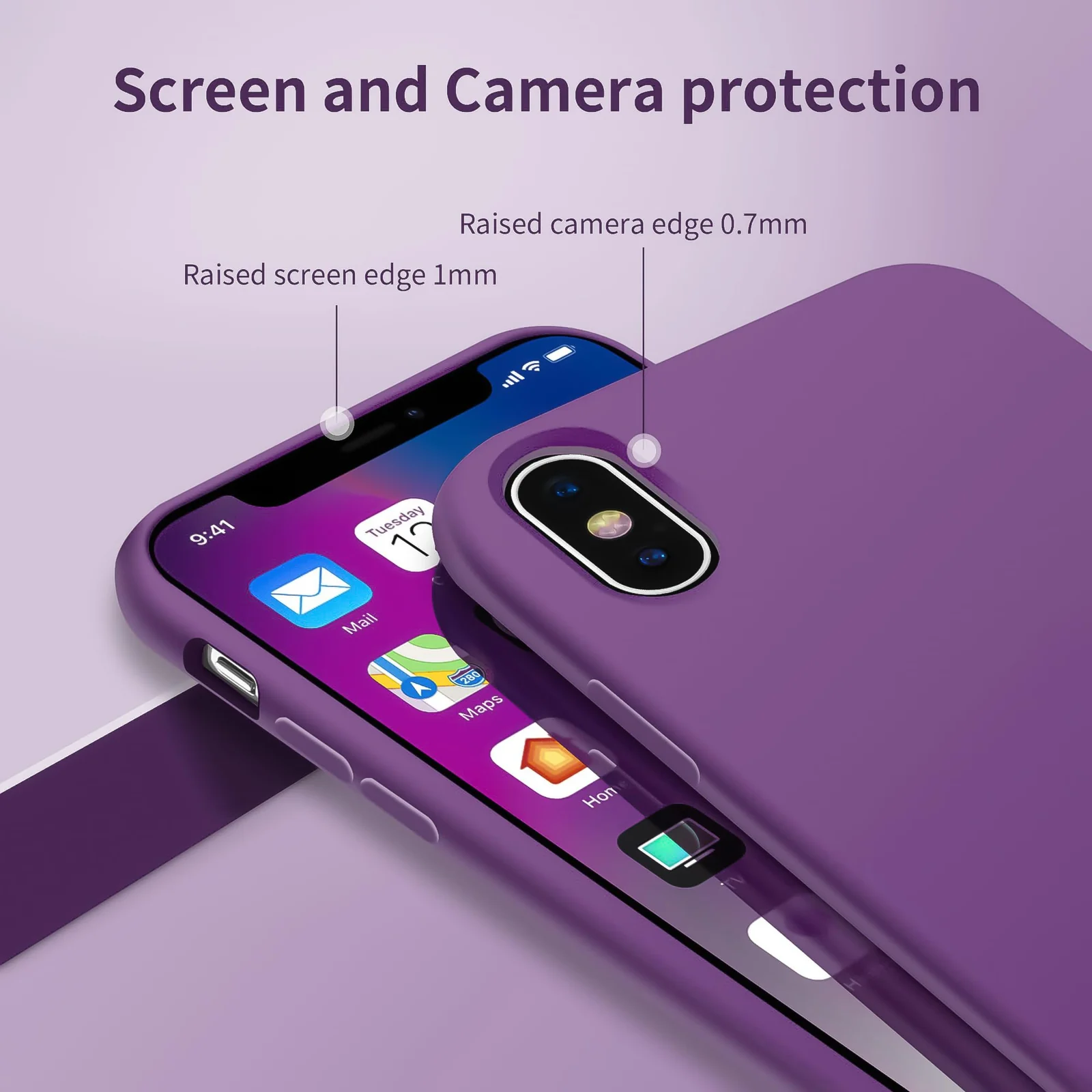 DL3 Mobilak Liquid Silicone Case for iPhone X / iPhone XS, Shock-absorbing protection, Scratch-resistant surface, Soft microfiber lining - A.Violet