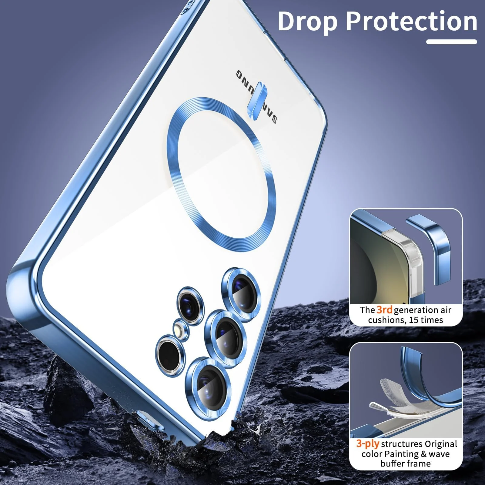 DL3 Mobilak Clear MagSafe-Compatible TPU Case and Camera Lens Protector for Samsung Galaxy S25 Ultra - Sierra Blue