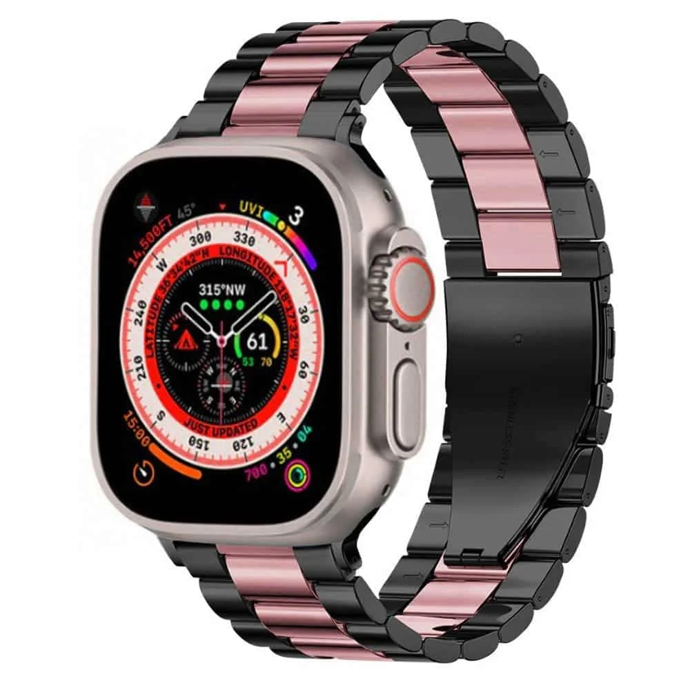 DL3 Mobilak Band For Apple Watch Ultra Band 49mm 45mm 44mm 42mm 41mm 40mm 38mm, Metal Stainless Steel Strap for Apple Watch Series 8 Ultra 7 6 5 4 3 2 1 Se (42MM/44MM/45MM/49MM) - Black Pink