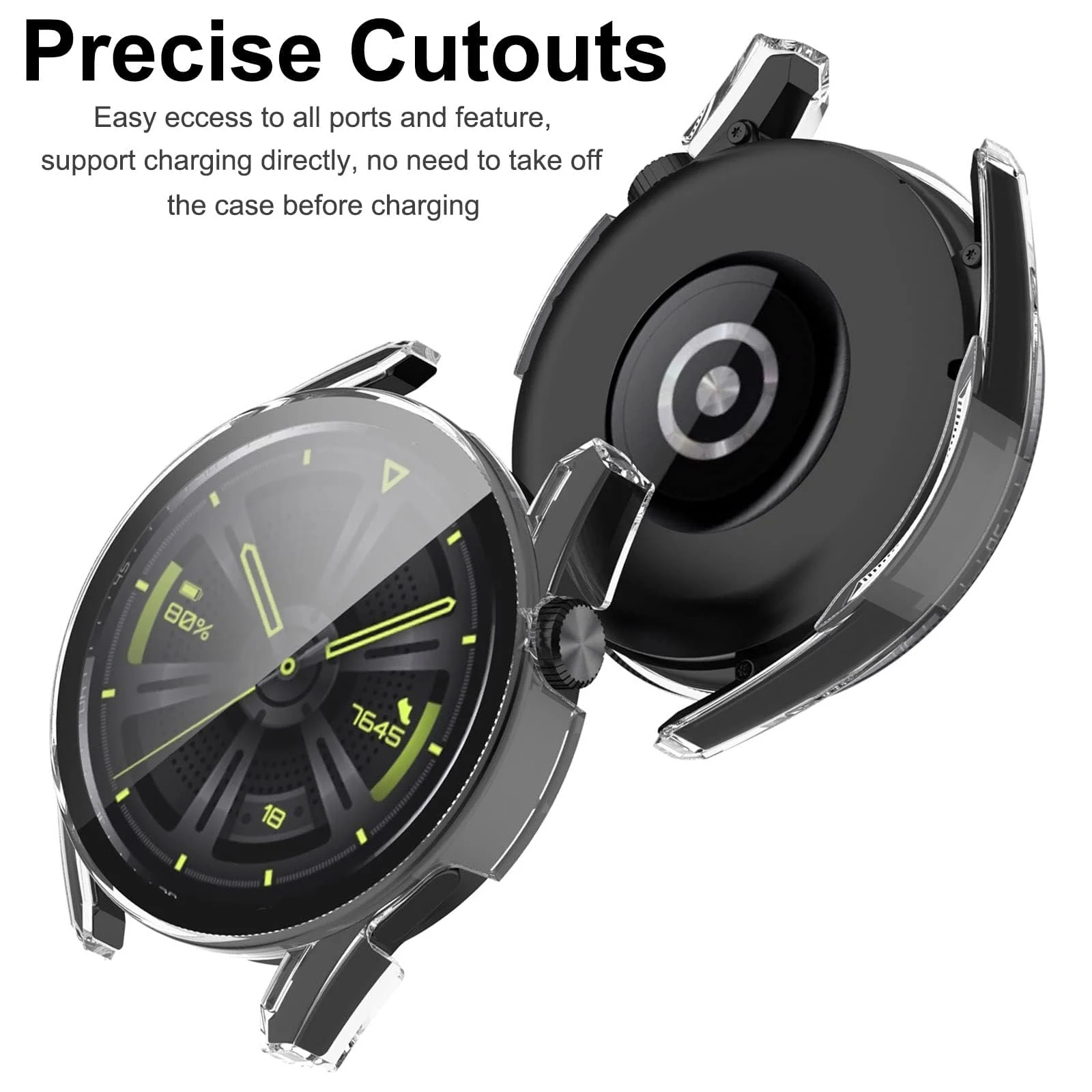 DL3 Mobilak Protective Case Compatible with Huawei Watch GT3 46mm 9H Hardness PC Case Bumper Full Slim Protective Cover with Tempered Glass For Huawei Watch GT 3 46mm - Clear