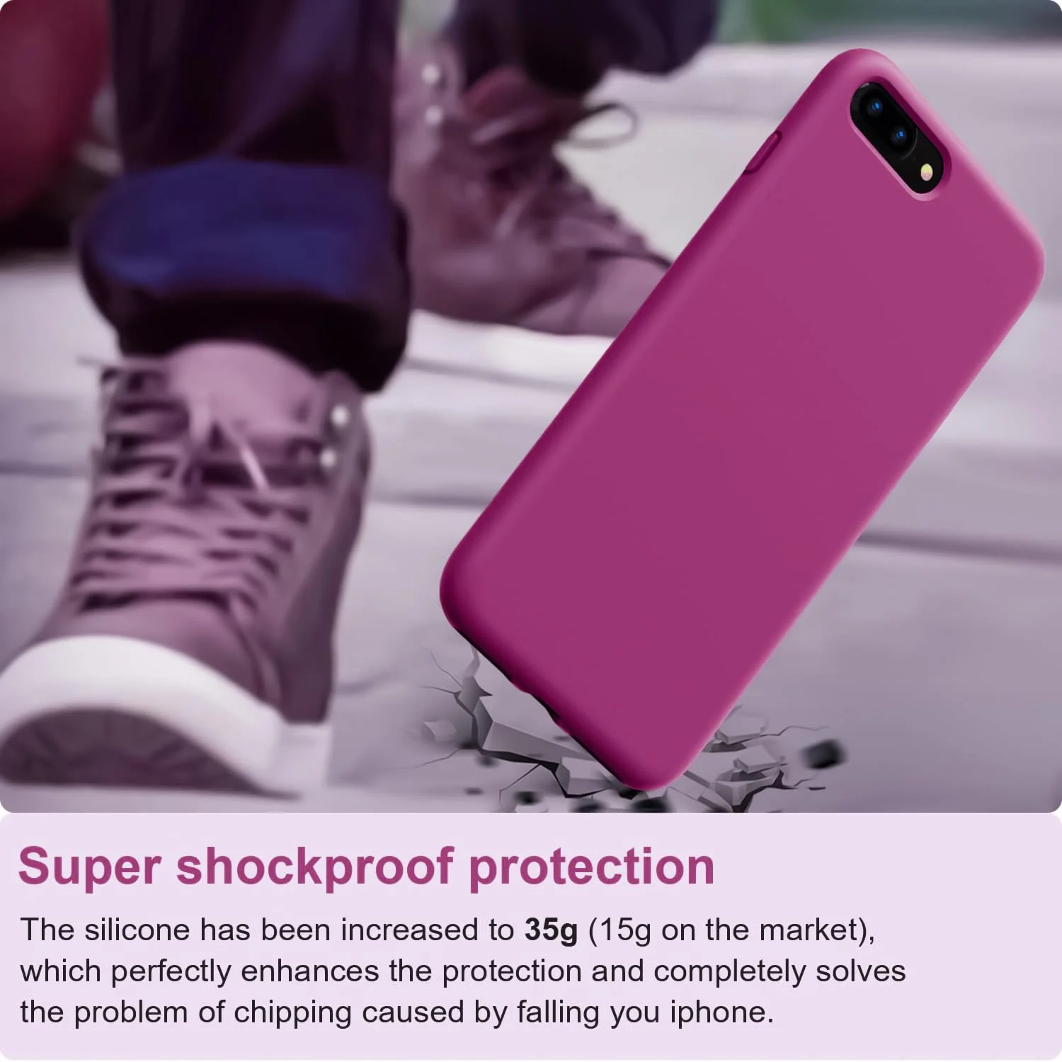 DL3 Mobilak Liquid Silicone Protective Case for iPhone 7 Plus / iPhone 8 Plus with Camera Protection and Microfiber Lining - Fuchsia