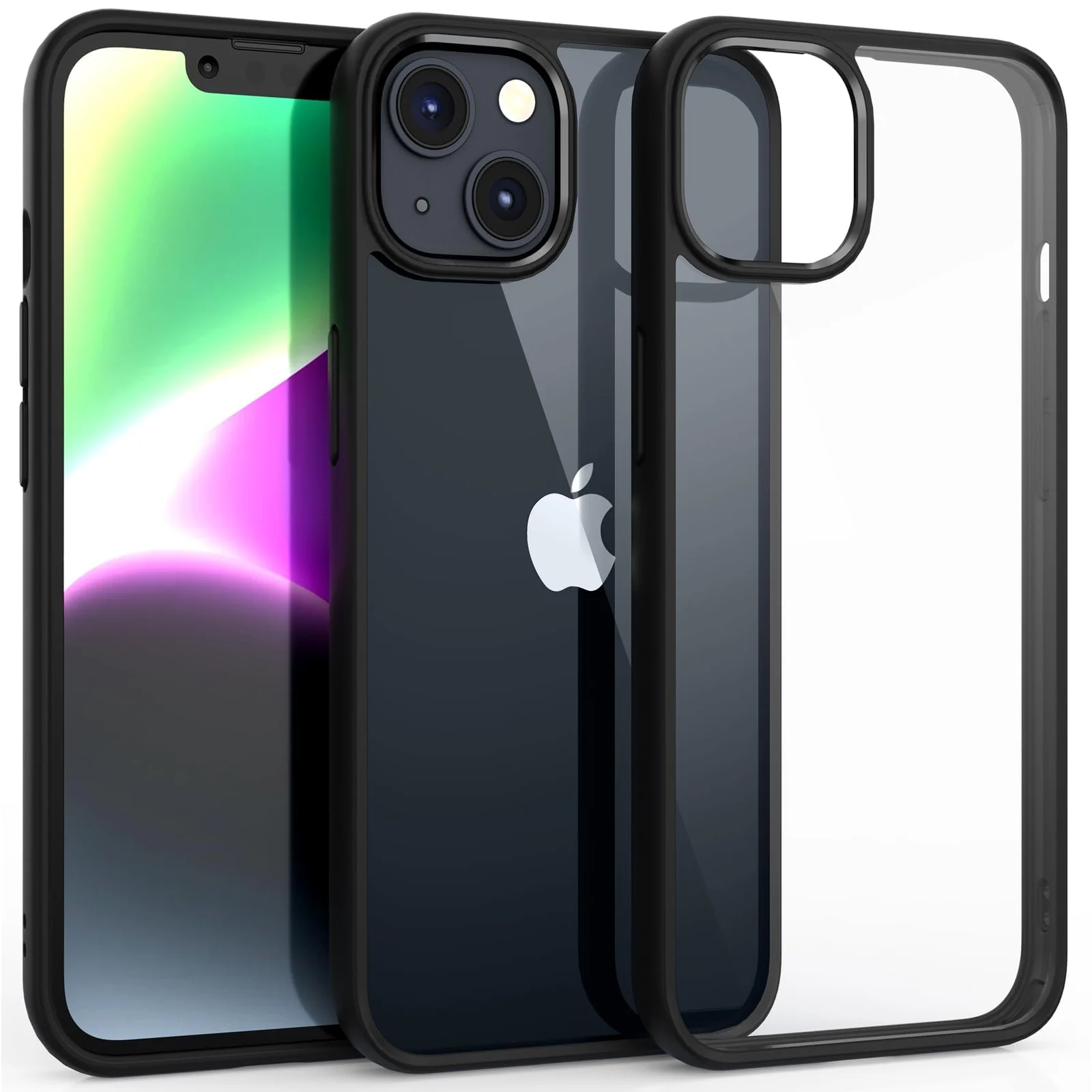 DL3 Mobilak Case Compatible With iPhone 13/iPhone 14 (6.1 Inch), Clear Case Shockproof Hard PC +Soft Silicone [Not Yellowing] Transparent Protective Slim Case Phone - Black