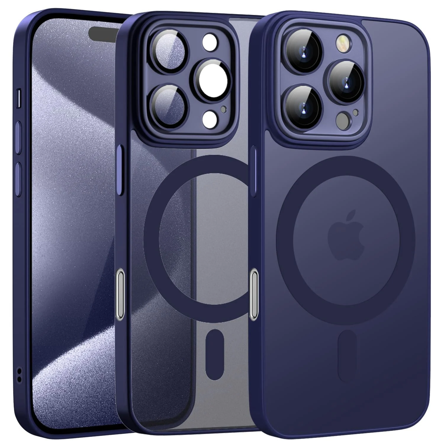 DL3 Mobilak Matte MagSafe-Compatible Magnetic Case for iPhone 16 Pro Max with Camera Protection and Magnetic Car-Mount Support - Blue