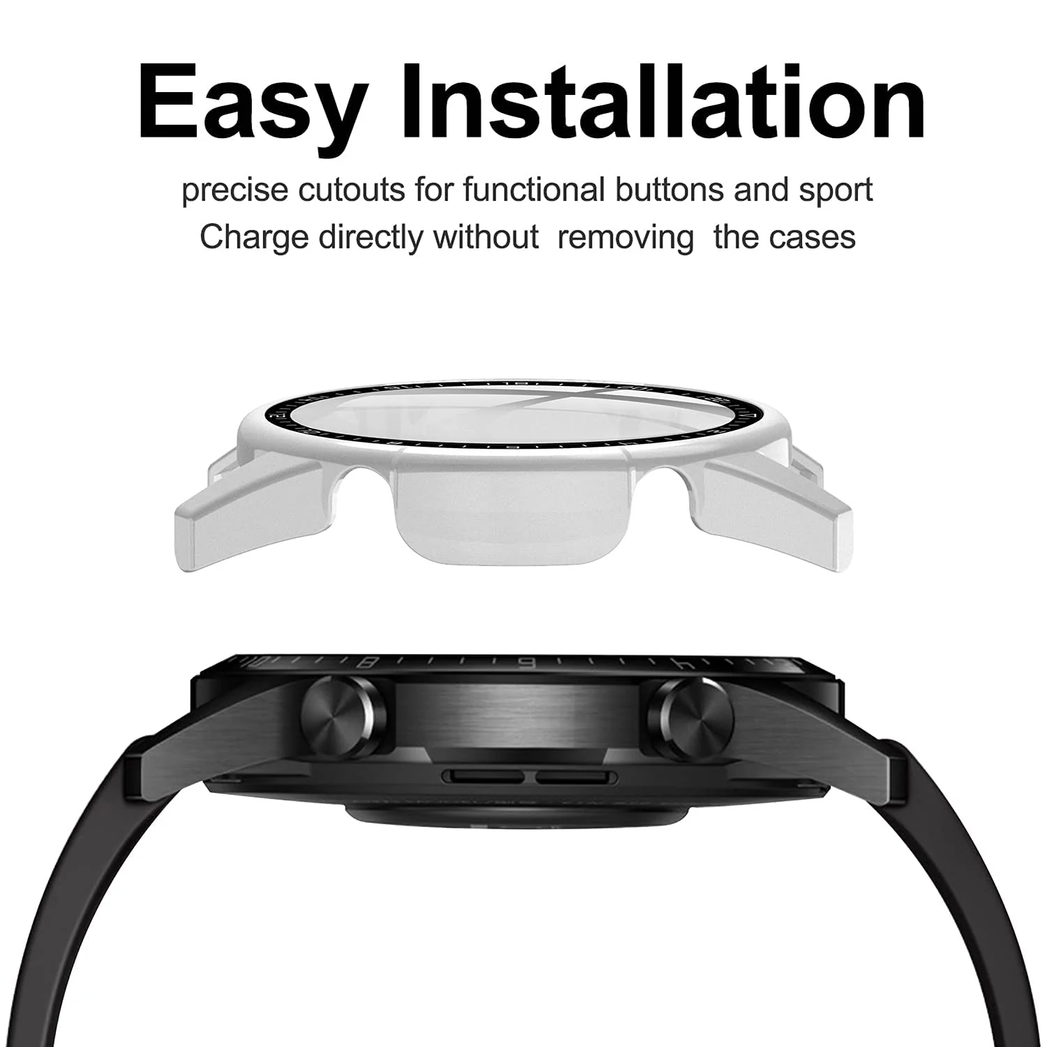 DL3 Mobilak Case Compatible with Huawei Watch GT2 46mm PC Cover with Bezel Tempered Glass Protection, Ultra Thin Full Protection for Huawei Watch GT 2 46 mm Protective Case - Silver