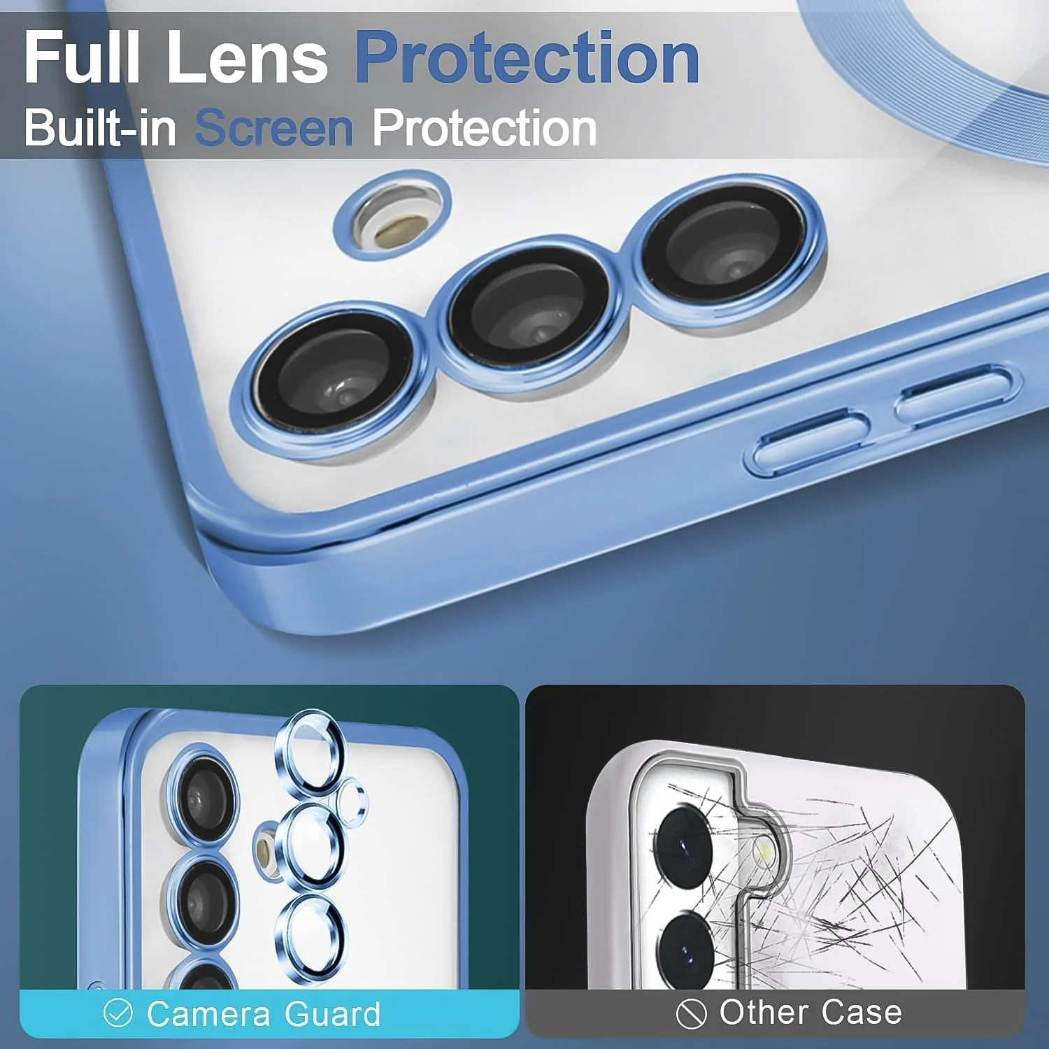 DL3 Mobilak For Samsung Galaxy S24 Fe Magnetic Clear Case, Compatible with MagSafe, Built-in Camera Lens Protector, Luxury Plating Soft TPU Shockproof Slim Cover 6.7 inch - Sierra Blue