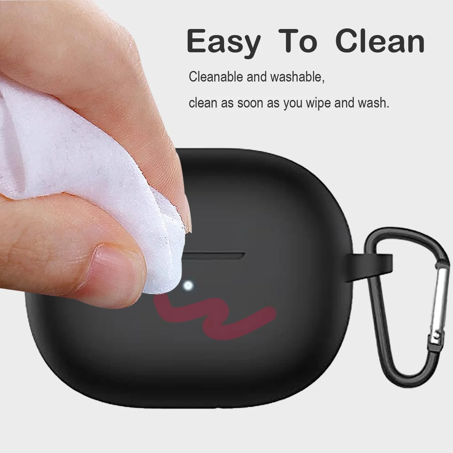 DL3 Mobilak Silicone Case Compatible with Xiaomi Redmi Buds 3 Lite Earbuds, Soft Silicone Protective Case Cover, Shockproof Sleeve with Carabiner - Black