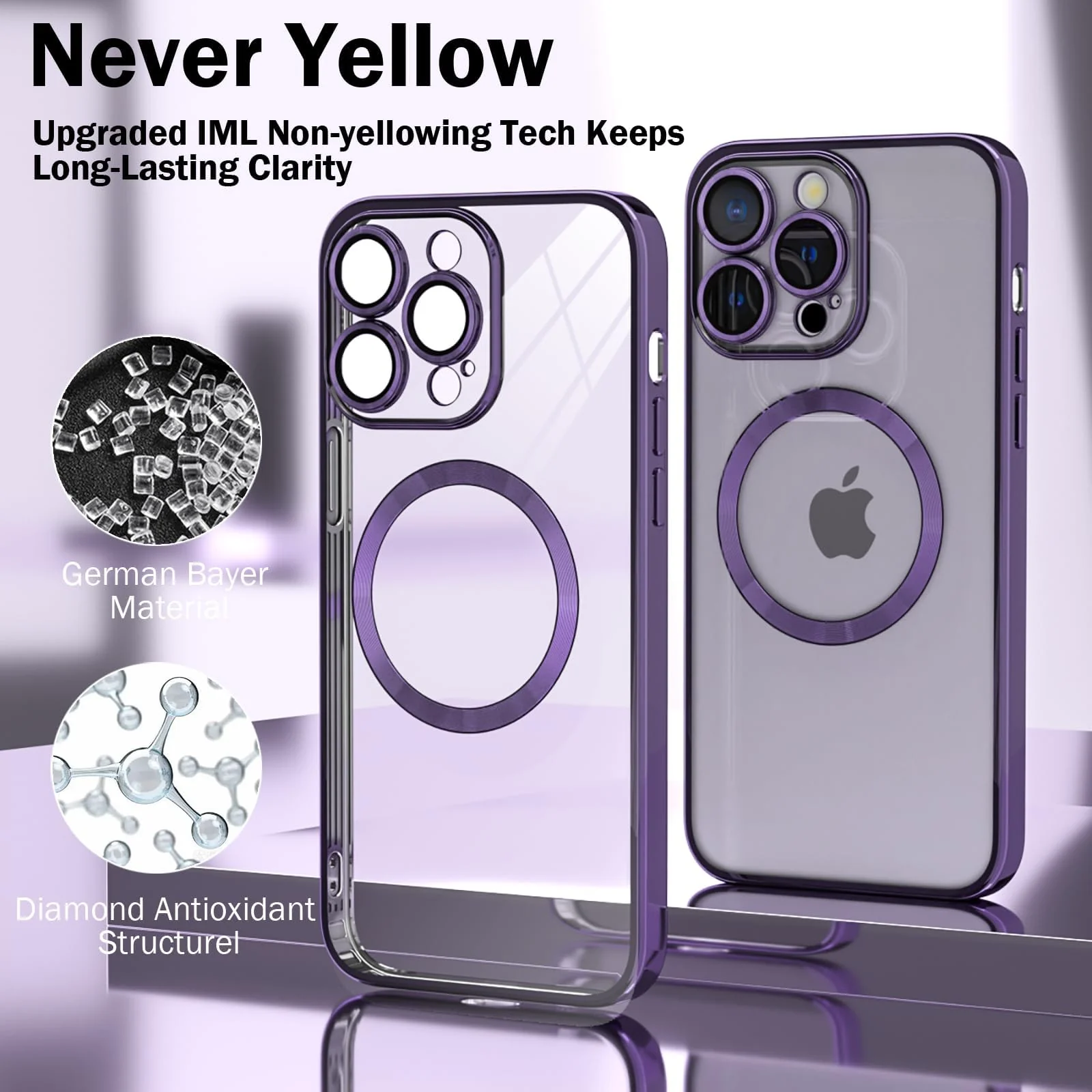 DL3 Mobilak Clear TPU Case with Electroplated Edges for iPhone 12 Pro with Camera Protection and Shockproof Design - Deep Purple