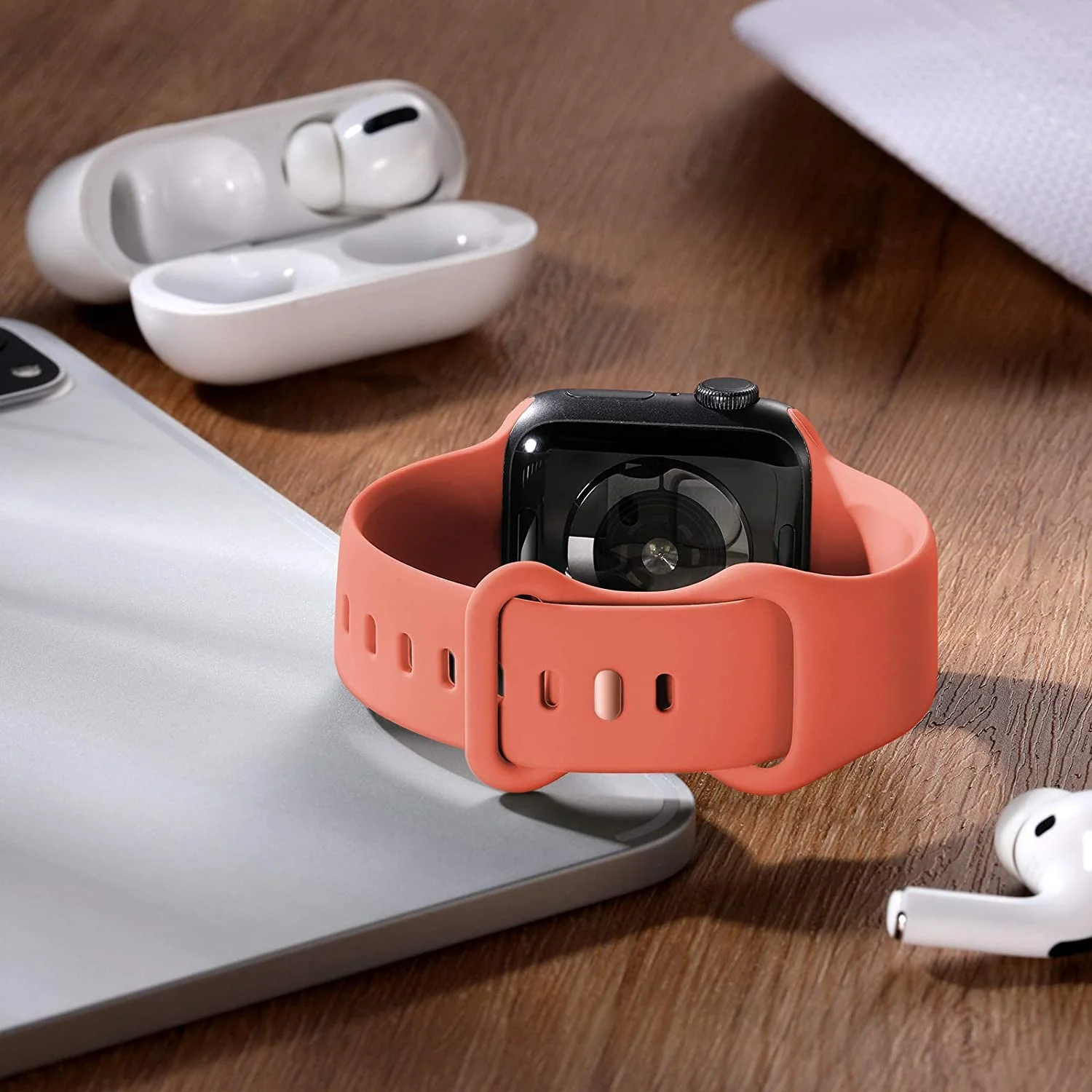 DL3 Mobilak Bands Compatible with Apple Watch Ultra 49mm 45mm 44mm 42mm 41mm 40mm 38mm, Replacement Soft Silicone Strap for iWatch Ultra/Ultra 2 Series 9/8/7/6/5/4/3/2/1 SE (38MM/40MM/41MM) - Orange