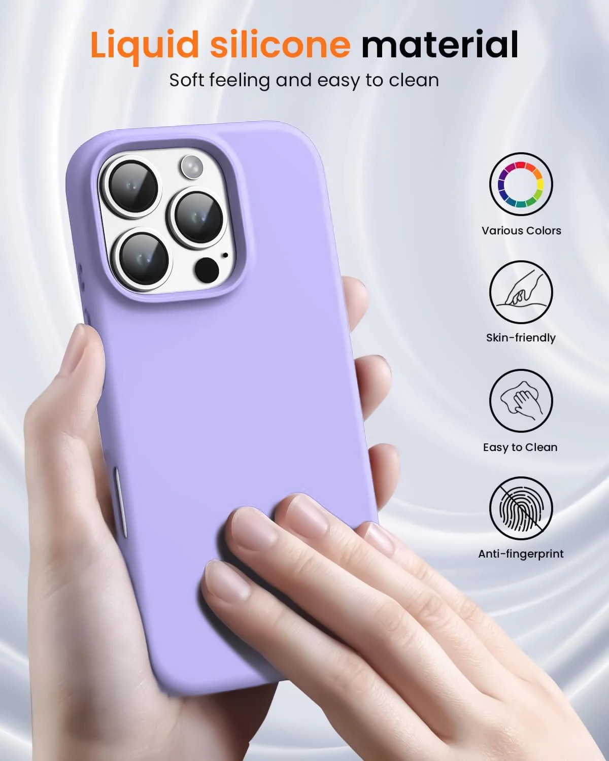 DL3 Mobilak Liquid Silicone Protective Case with Soft Microfiber Lining for iPhone 16 Pro Max - Light Purple