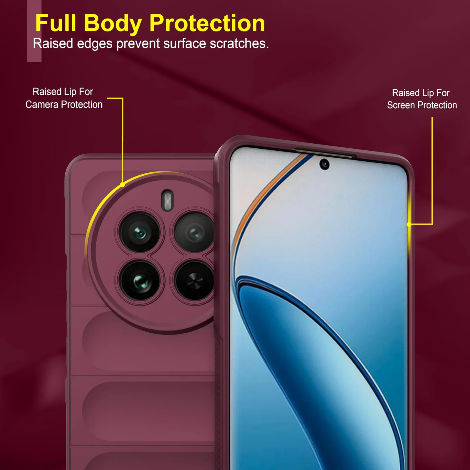 DL3 Mobilak Soft Silicone Protective Case for realme 12 Pro / realme 12 Pro Plus with Camera Protection and Shockproof Design - Wine Red