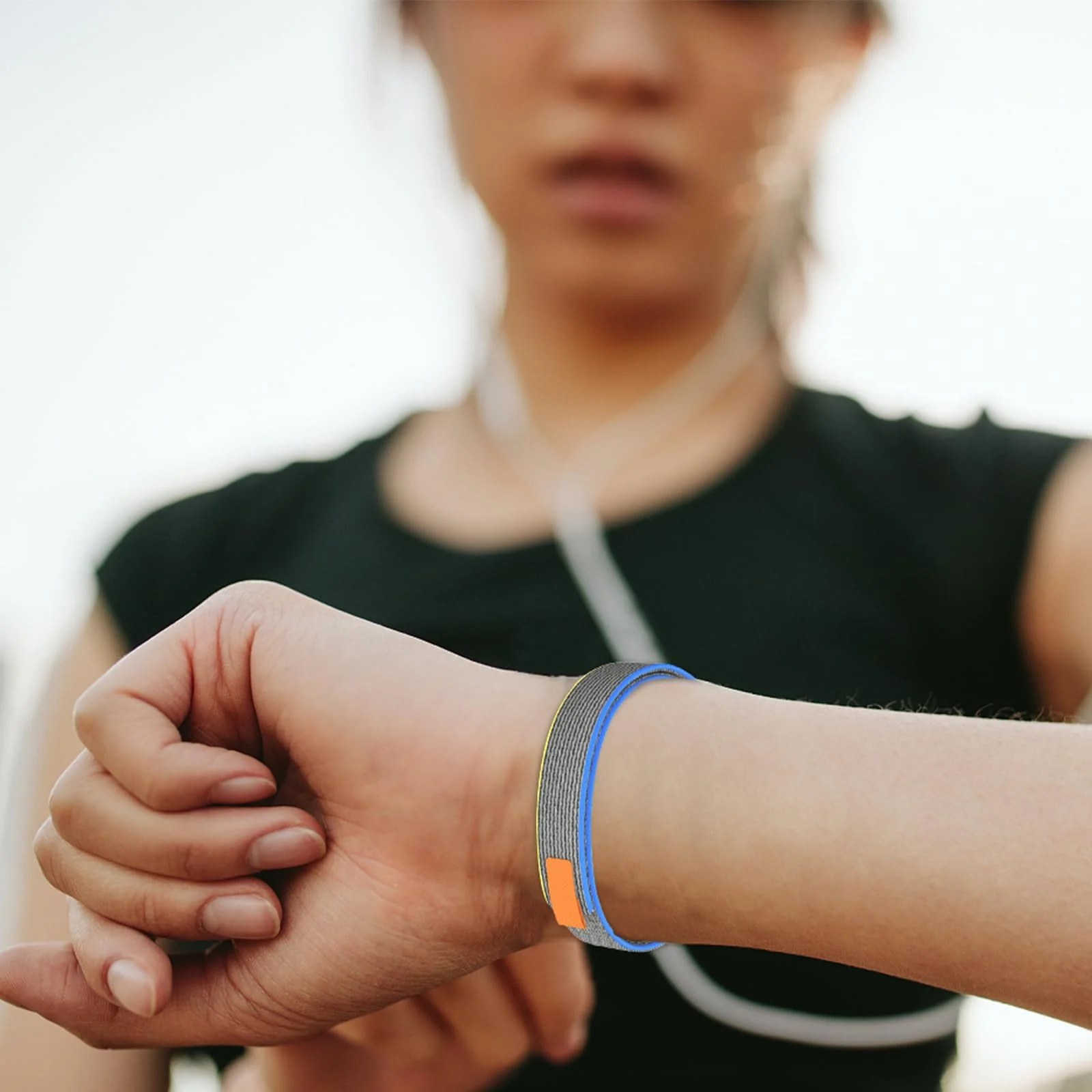 DL3 Mobilak Sport Bands Nylon For Xiaomi Mi Band 10/9/8 Men Women, Adjustable Elastic Breathable Soft Stretchy Wristband Loop Replacement Strap for Xiaomi Smart Band 8/9/10 - Blue Grey