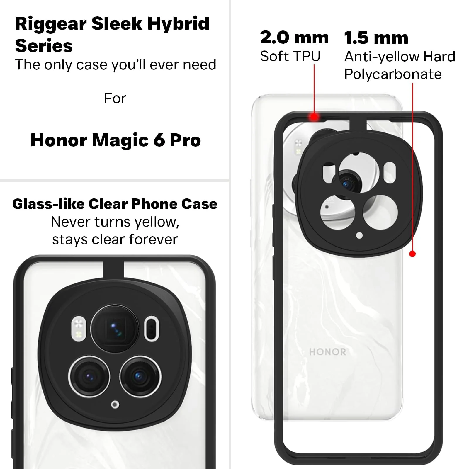 DL3 Mobilak Soft Silicone Protective Case for Honor Magic 6 Pro with Camera Protection and Military-Grade Protection - Black